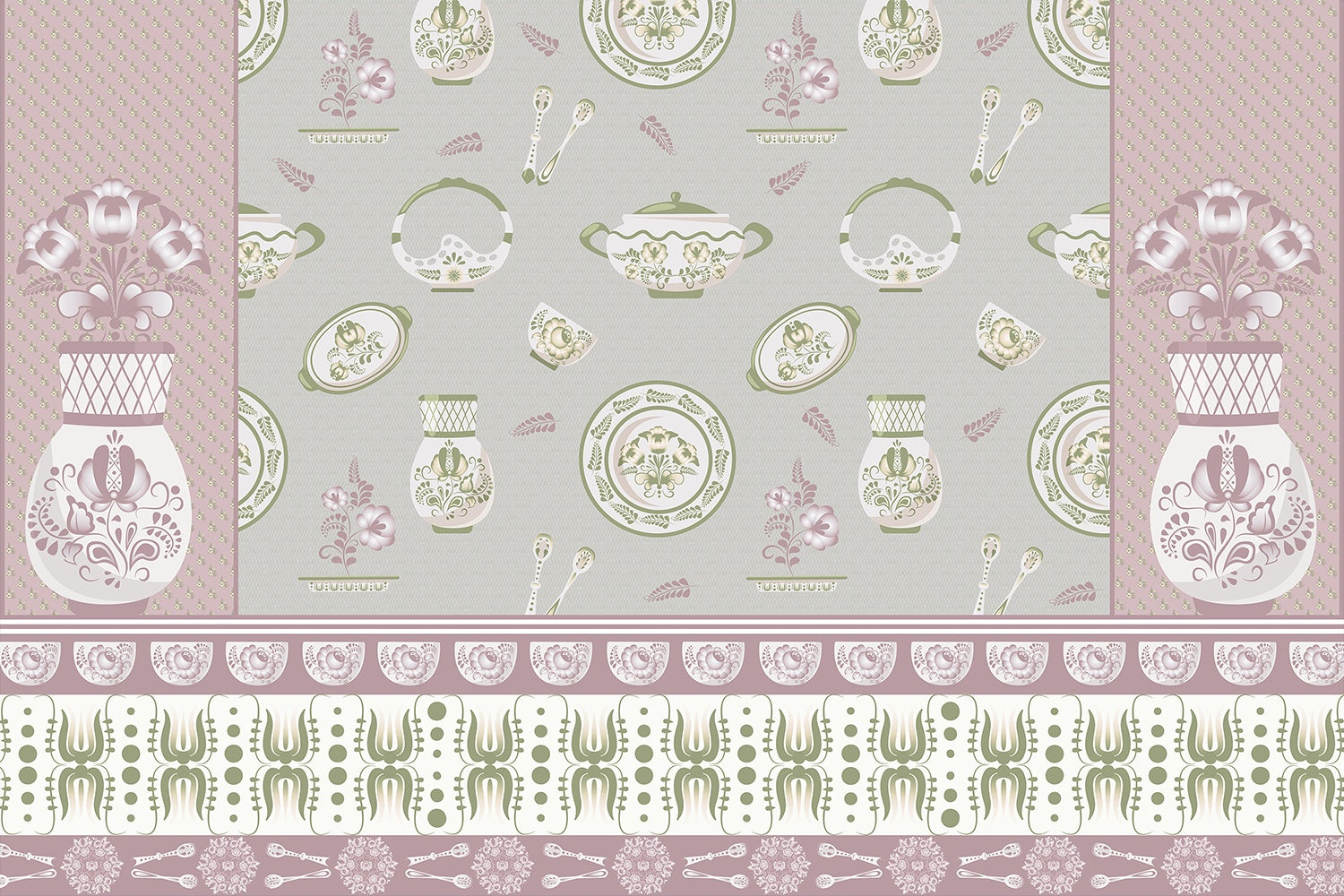 "Porcelain tableware pattern in lea - european wallpaper mural-inequal final"