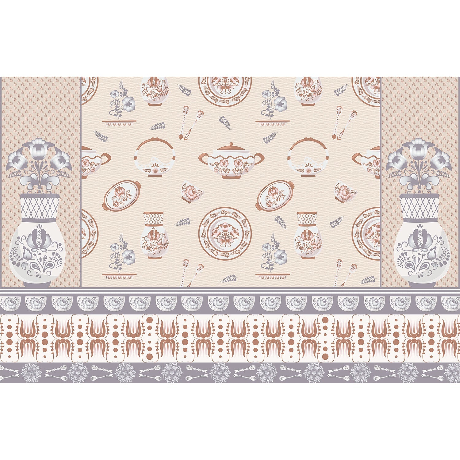 Porcelain tableware design in lea - "european" wallpaper mural-equal final