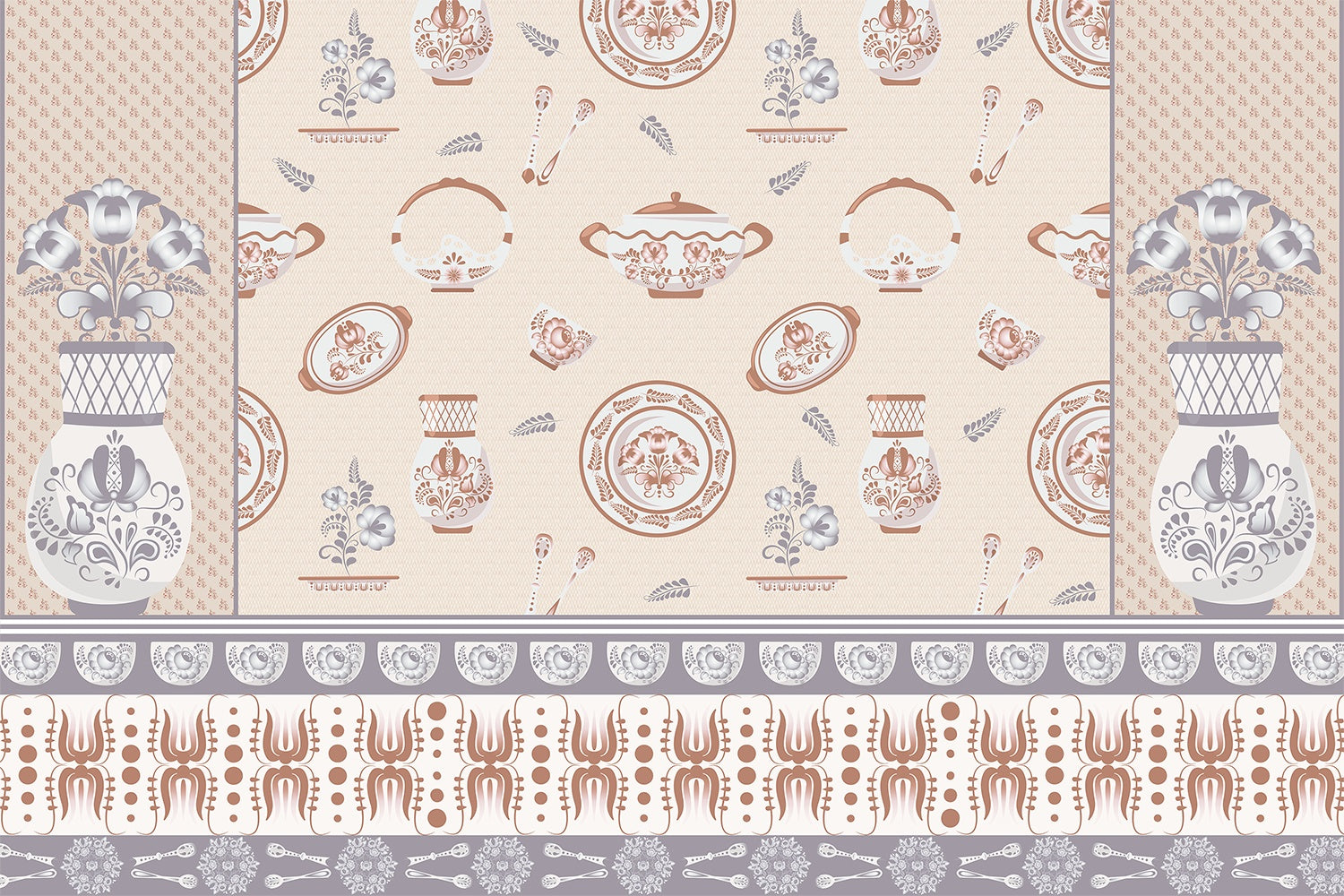 "Porcelain tableware pattern in lea - european wallpaper mural-inequal final"