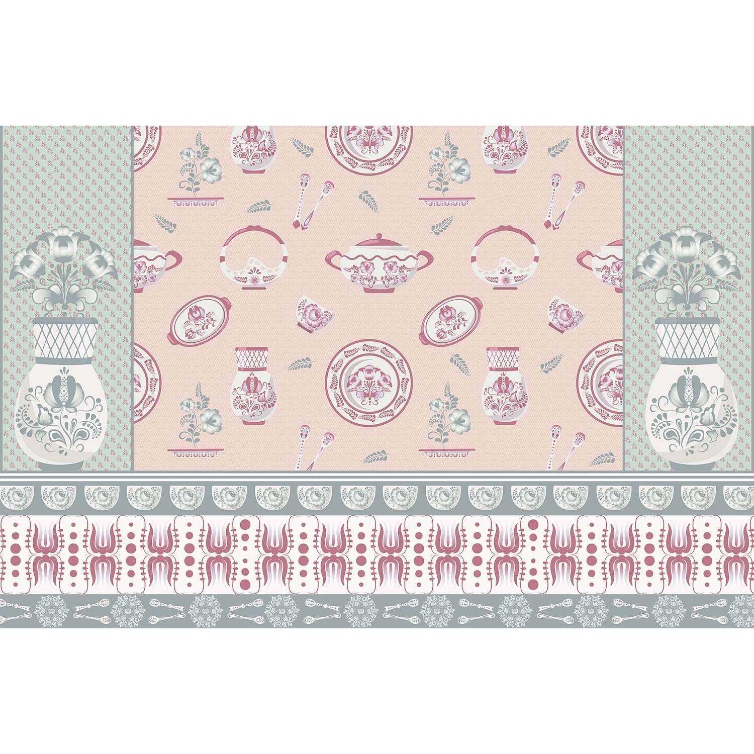 Porcelain tableware design in lea - "european" wallpaper mural-equal final