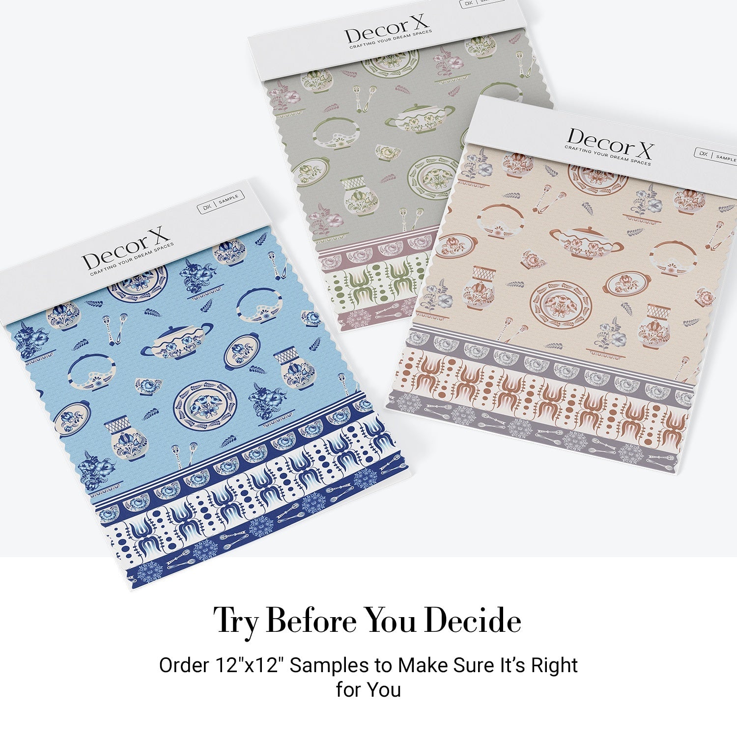 Classic blue and white porcelain pattern with vases and chandeliers on light background - view 19 - final all-groups samples