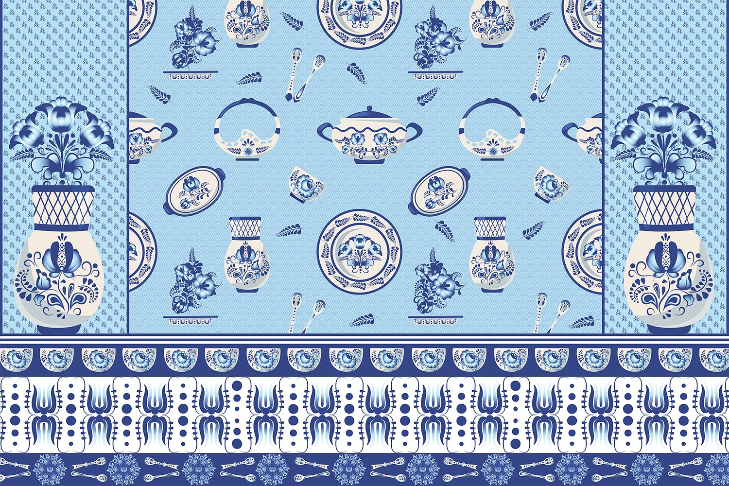 "Porcelain tableware pattern in lea - european wallpaper mural-inequal final"