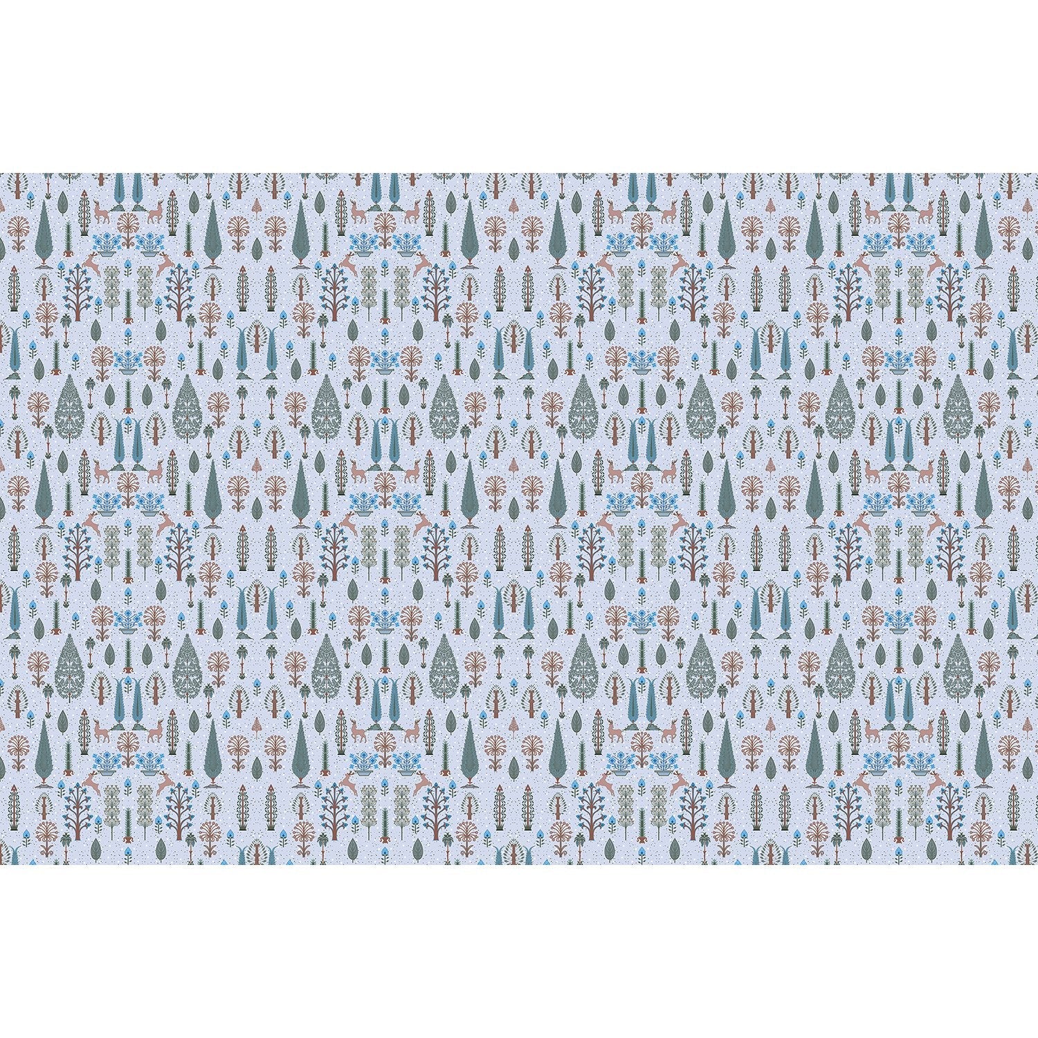 repeat-full-square Whimsical forest pattern with stylized cypress trees and folk art floral elements - view 11 - final