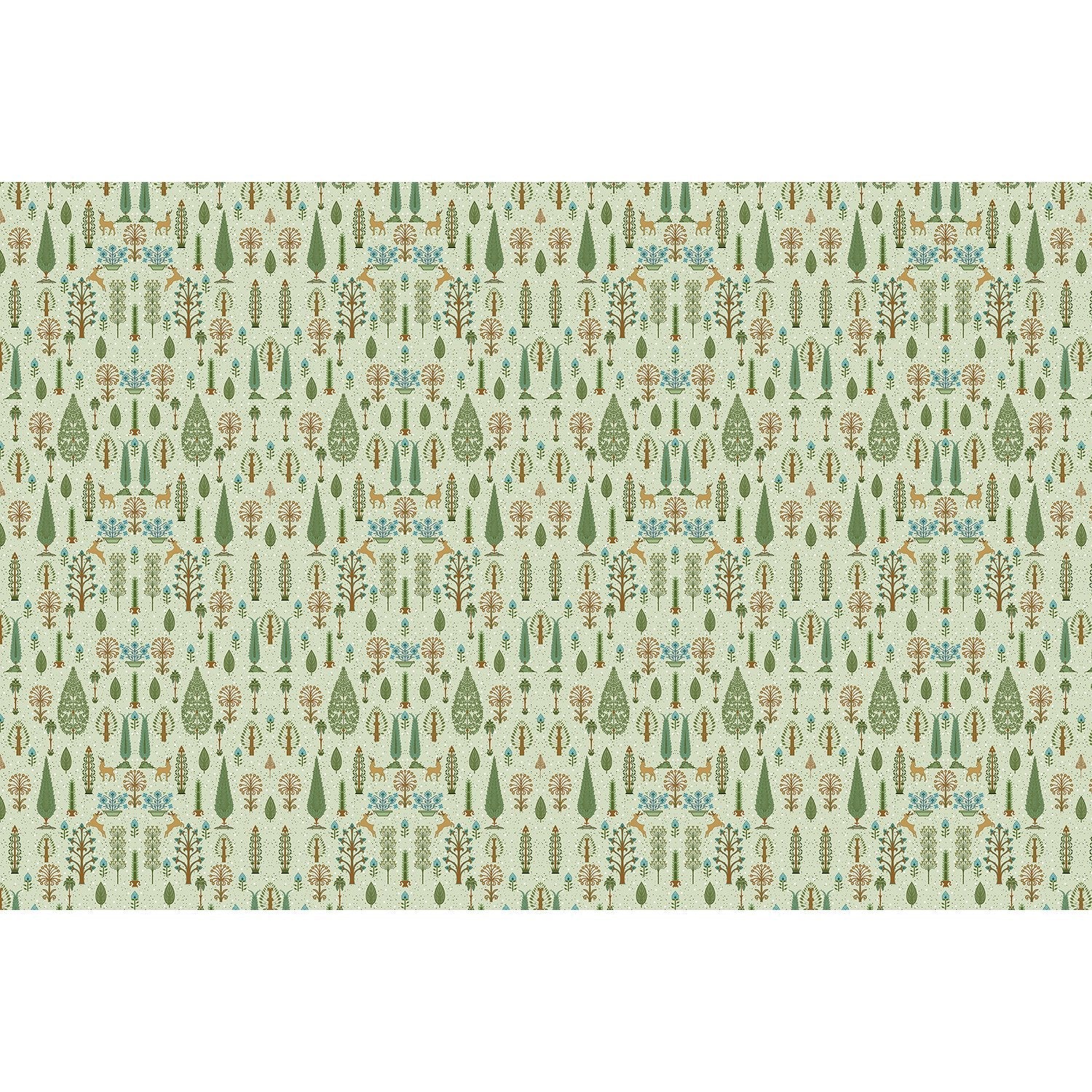 repeat-full-square Whimsical forest pattern with stylized cypress trees and folk art floral elements - view 16 - final