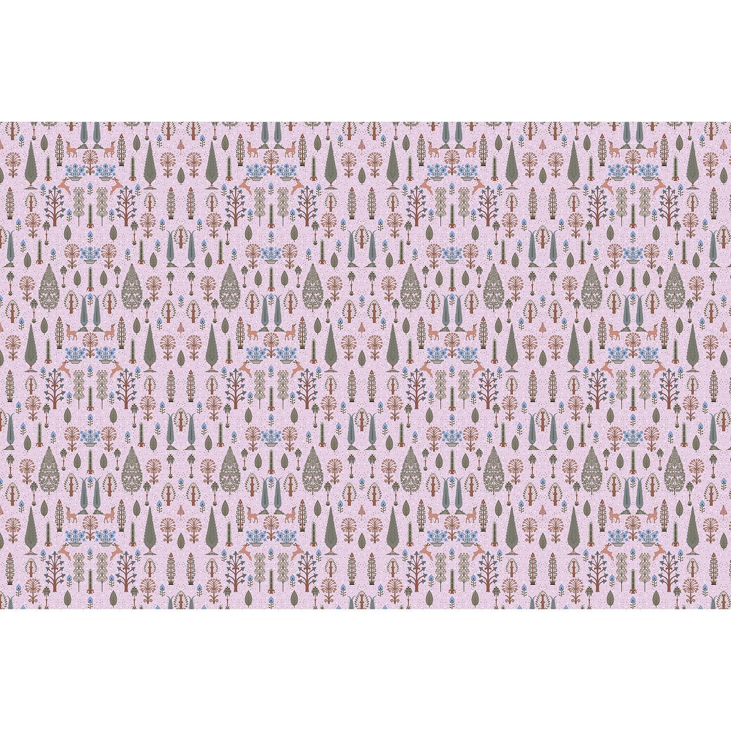 repeat-full-square Whimsical forest pattern with stylized cypress trees and folk art floral elements - view 21 - final