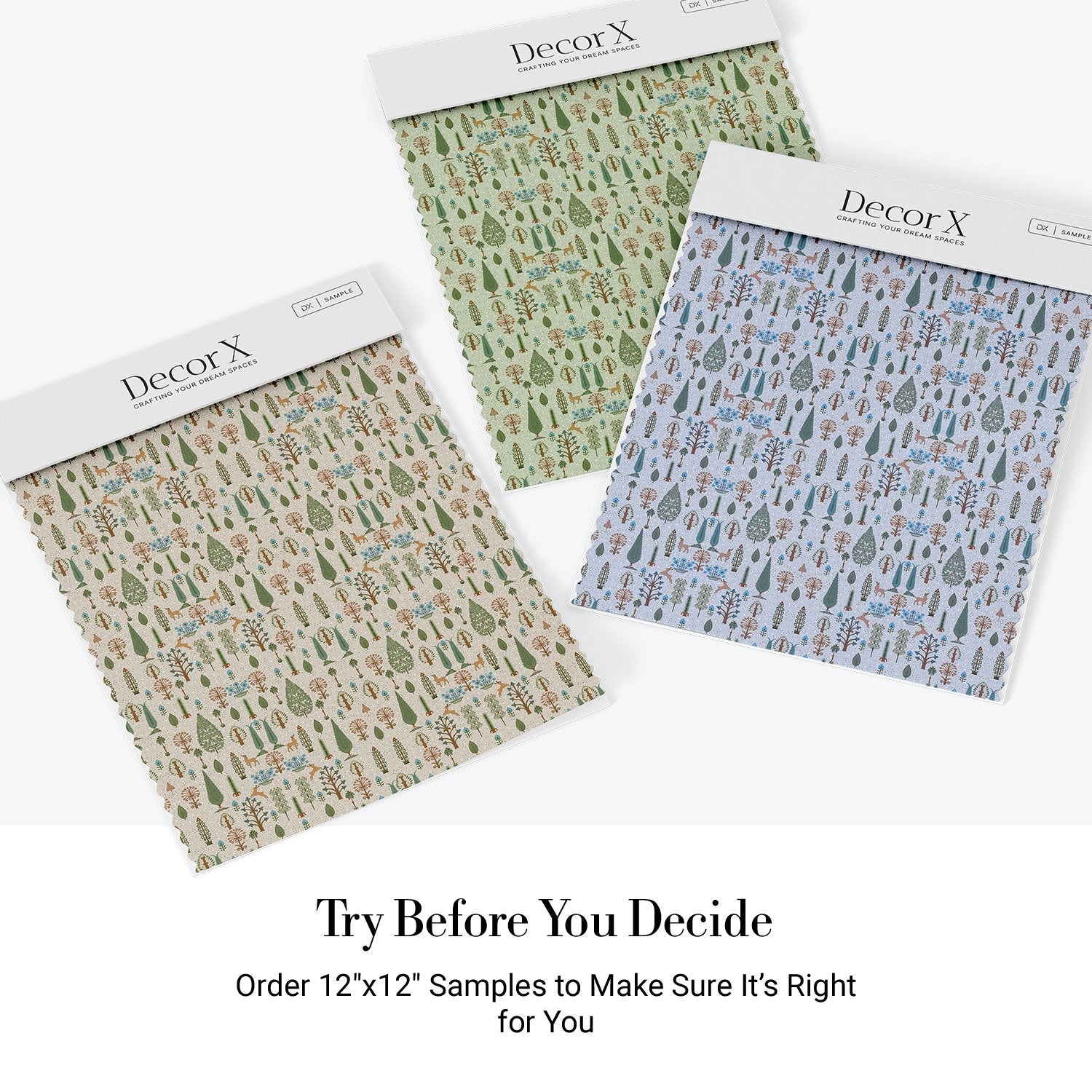 Whimsical forest pattern with stylized cypress trees and folk art floral elements - view 29 - final all-groups samples