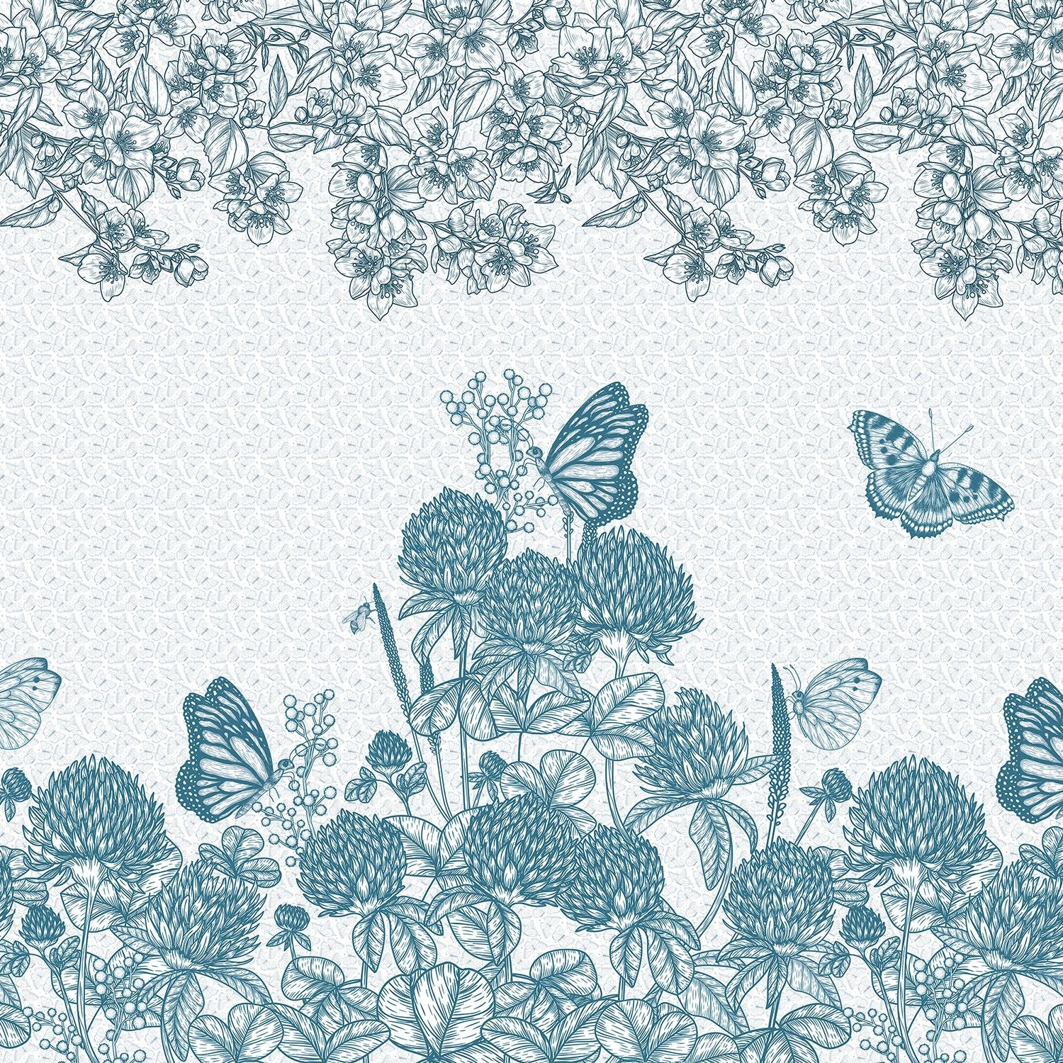 Vintage botanical illustration with burgundy butterflies and clover blooms on cream background - view 17 - final