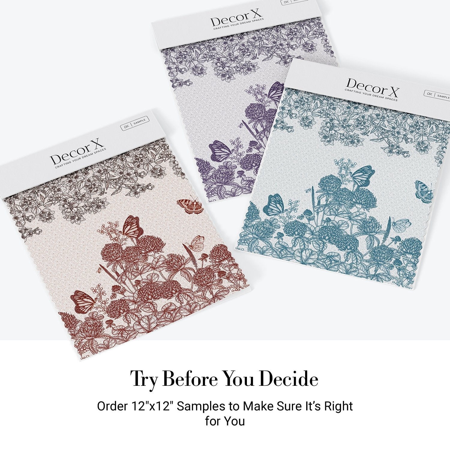 Vintage botanical illustration with burgundy butterflies and clover blooms on cream background - view 26 - final all-groups samples