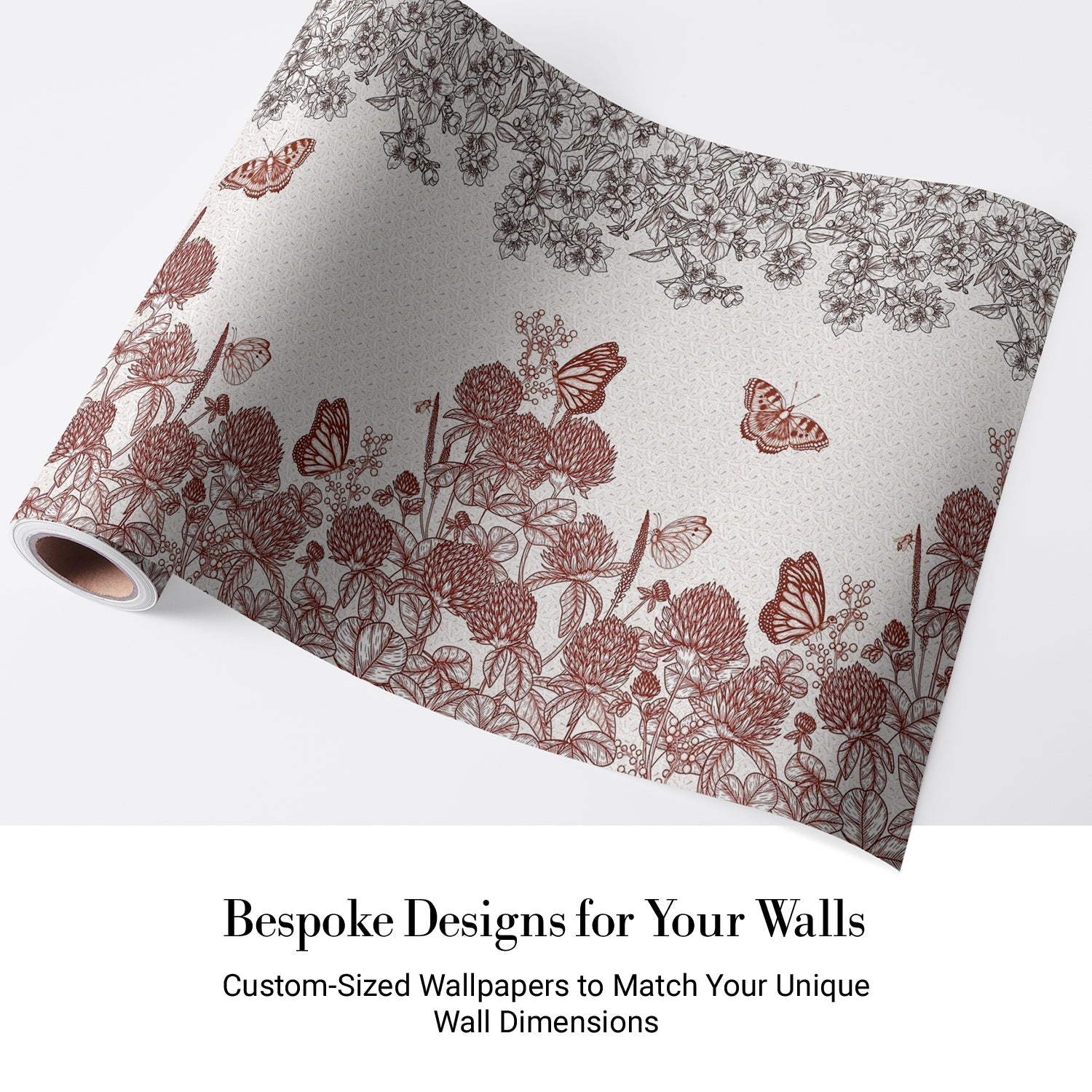 Vintage botanical illustration with burgundy butterflies and clover blooms on cream background - view 5 - final