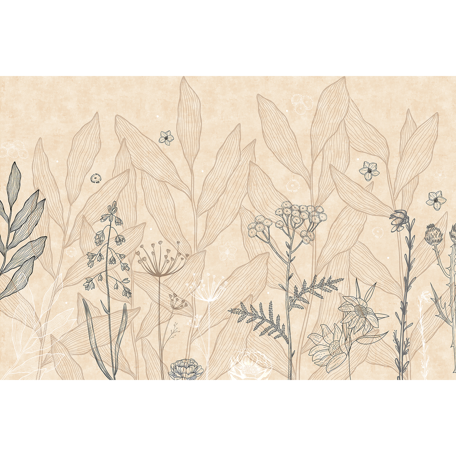 Minimalist floral sketch in beige - "tropical" wallpaper mural-equal final