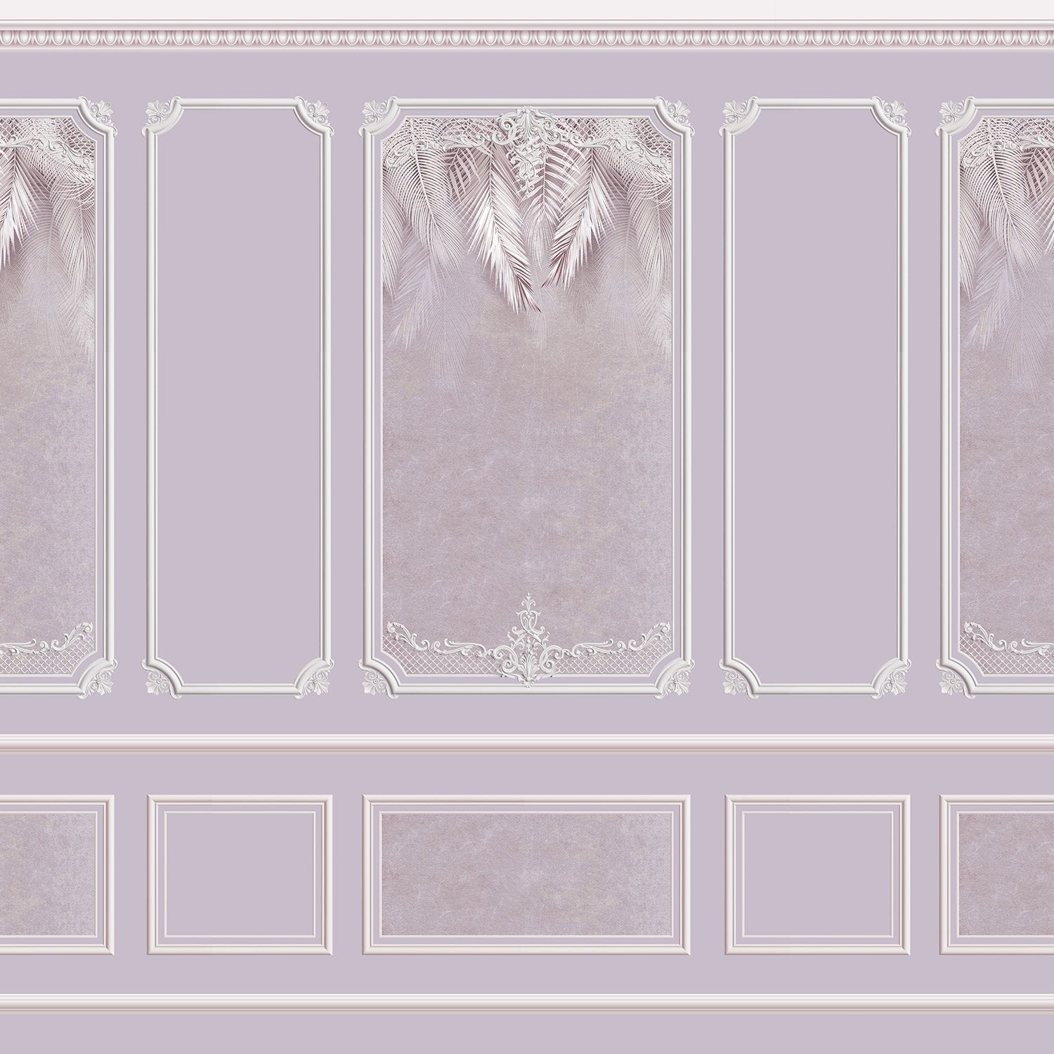 Elegant sage green wall panels with ornate moldings and delicate palm leaf details - view 18 - final