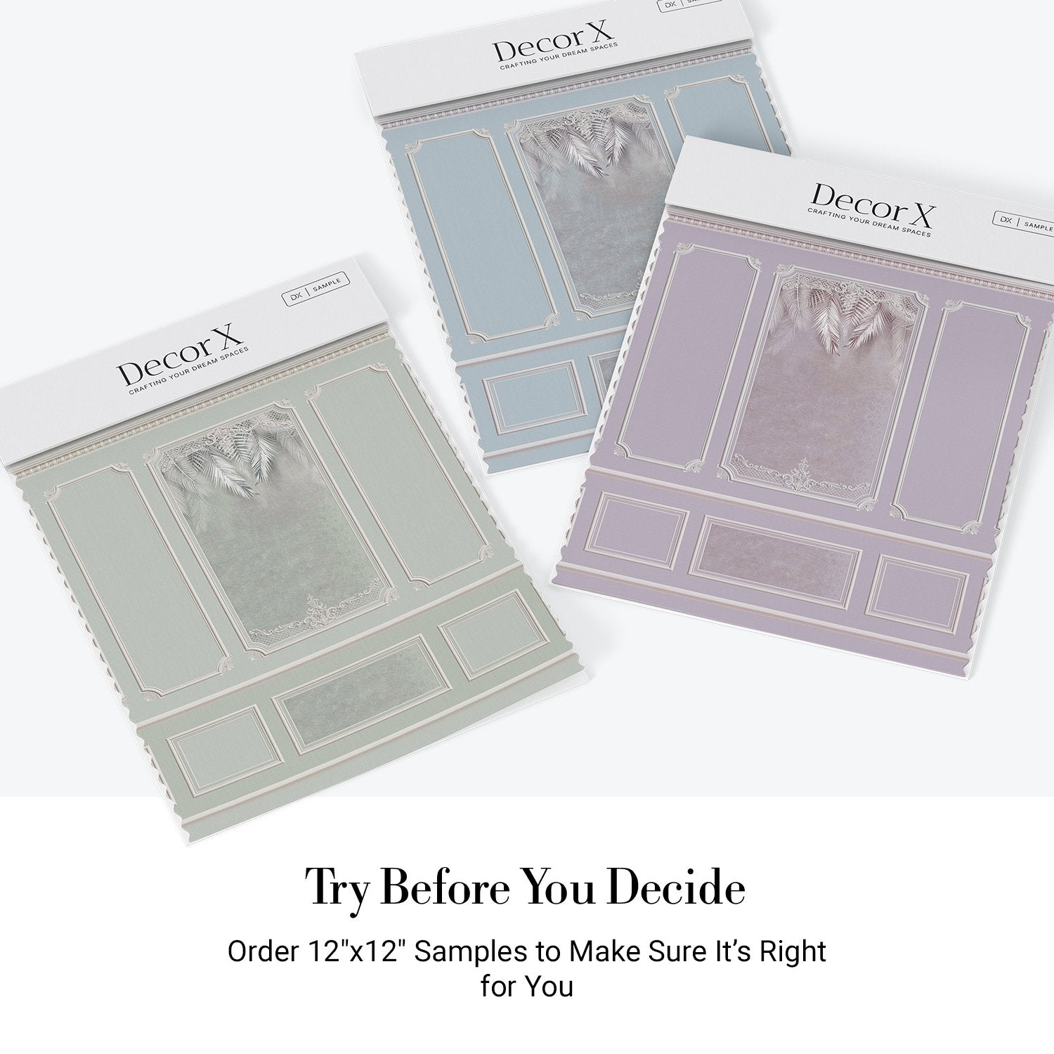 Elegant sage green wall panels with ornate moldings and delicate palm leaf details - view 25 - final all-groups samples