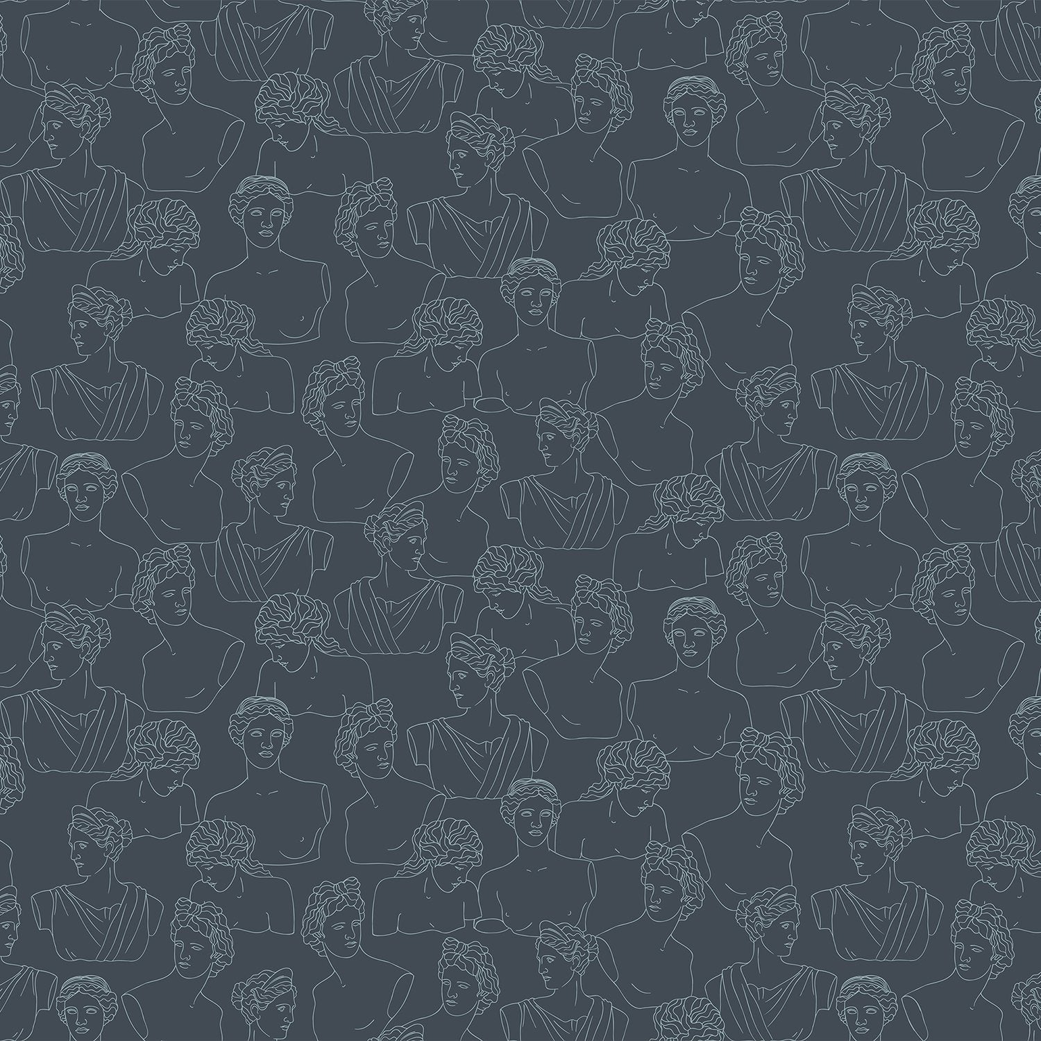 Modern minimalist continuous line drawings create repeating portrait motifs in monochrome gray style - view 12 - final