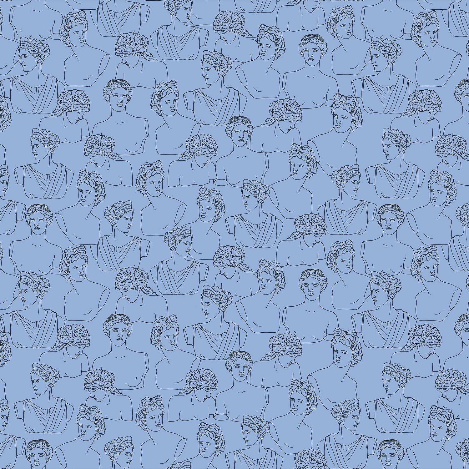 Modern minimalist continuous line drawings create repeating portrait motifs in monochrome gray style - view 16 - final