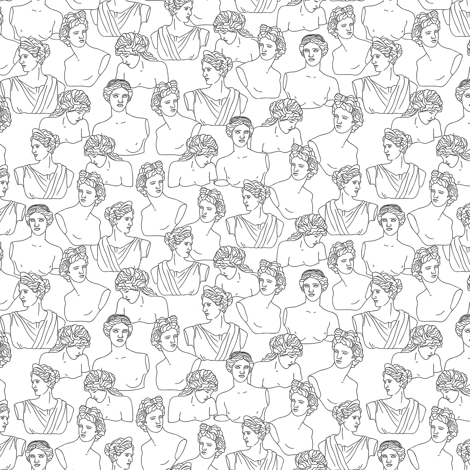 Modern minimalist continuous line drawings create repeating portrait motifs in monochrome gray style - view 2 - final