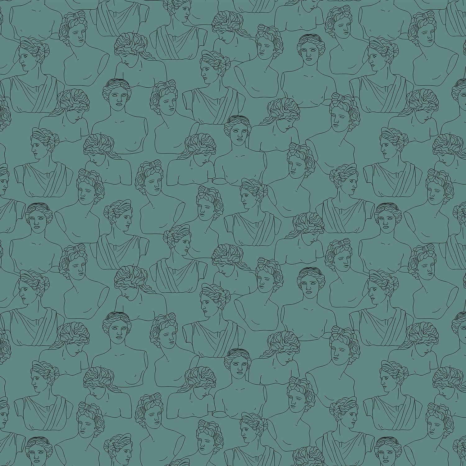 Modern minimalist continuous line drawings create repeating portrait motifs in monochrome gray style - view 20 - final