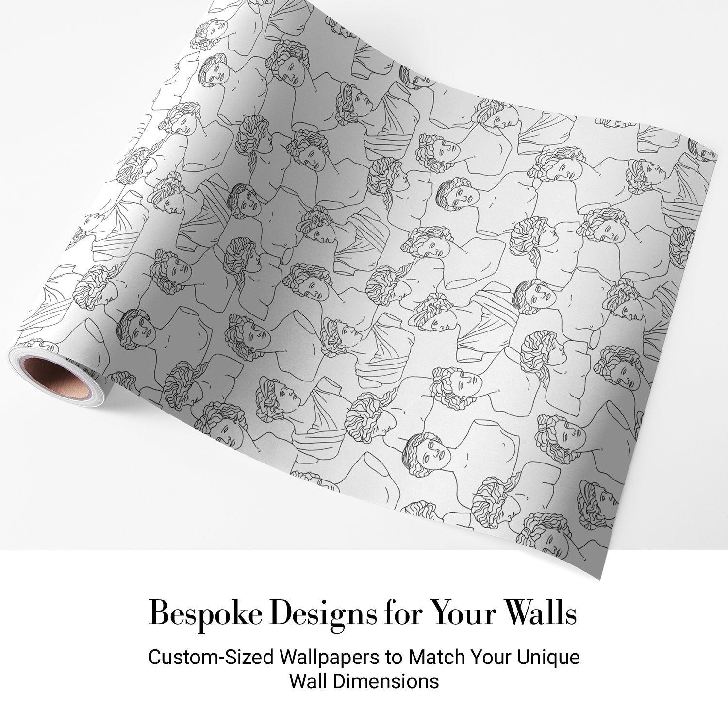 Modern minimalist continuous line drawings create repeating portrait motifs in monochrome gray style - view 4 - final