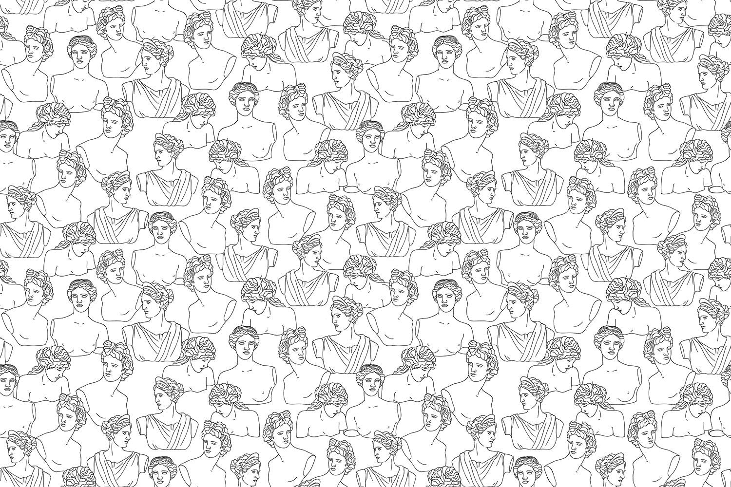 "Elegant Greek sculpture line art in lea - "art" wallpaper mural-inequal final"
