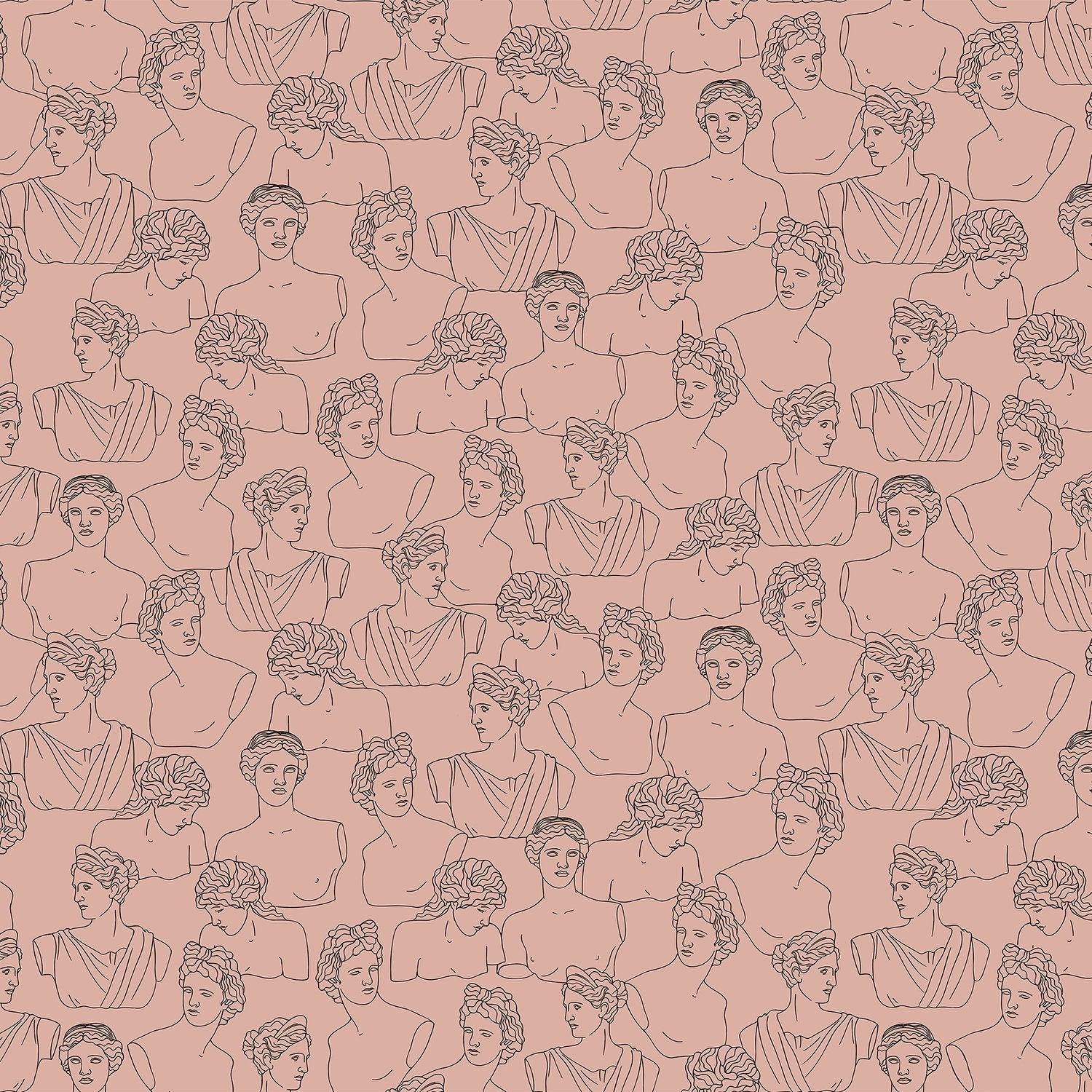 Modern minimalist continuous line drawings create repeating portrait motifs in monochrome gray style - view 8 - final