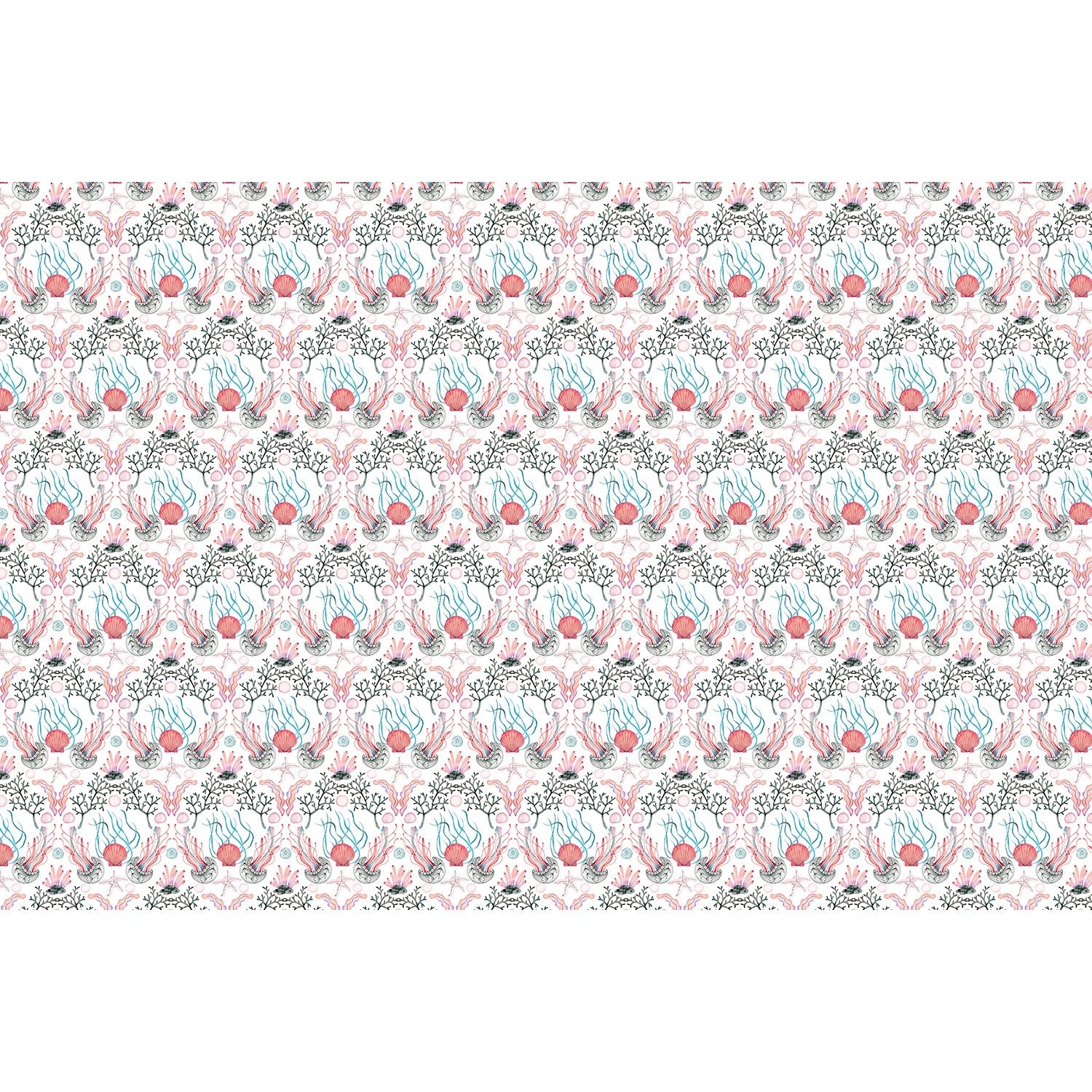 repeat-full-square Repeating damask pattern with coral branches and delicate botanical elements in peach and gray - view 12 - final