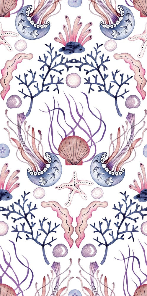 Repeating damask pattern with coral branches and delicate botanical elements in peach and gray - view 21 - repeat-small - final