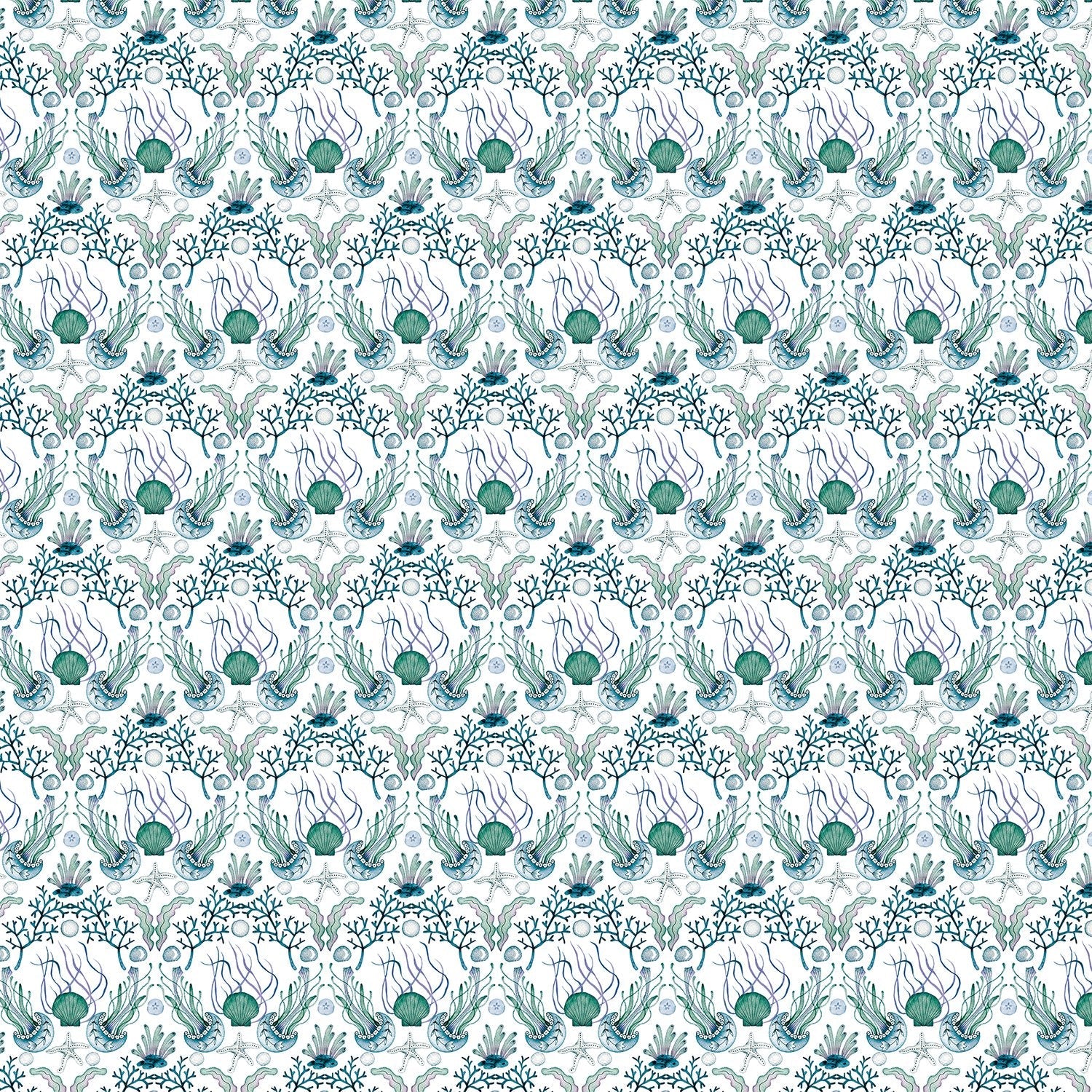 Repeating damask pattern with coral branches and delicate botanical elements in peach and gray - view 23 - final