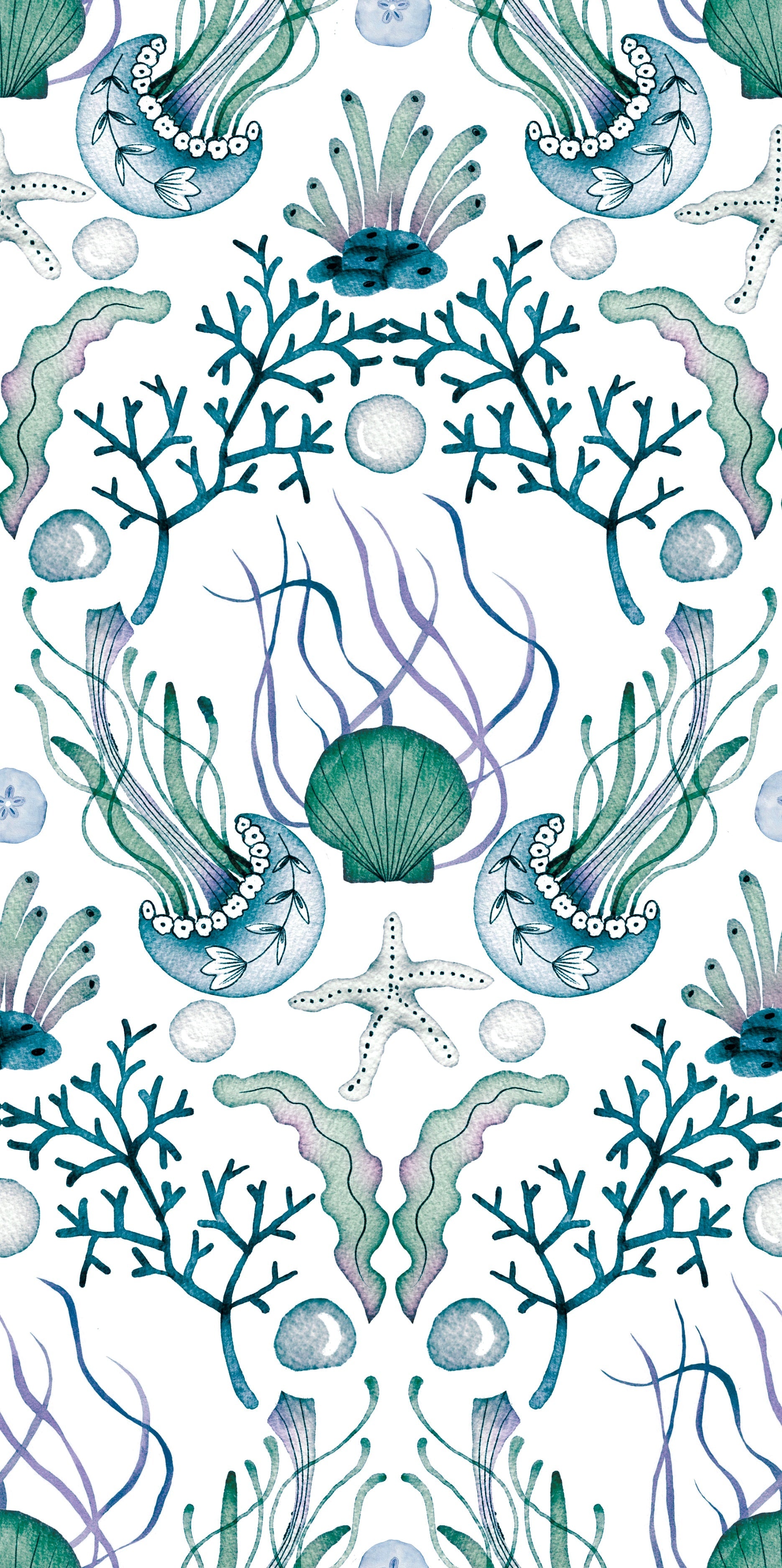 Repeating damask pattern with coral branches and delicate botanical elements in peach and gray - view 25 - repeat-original - final