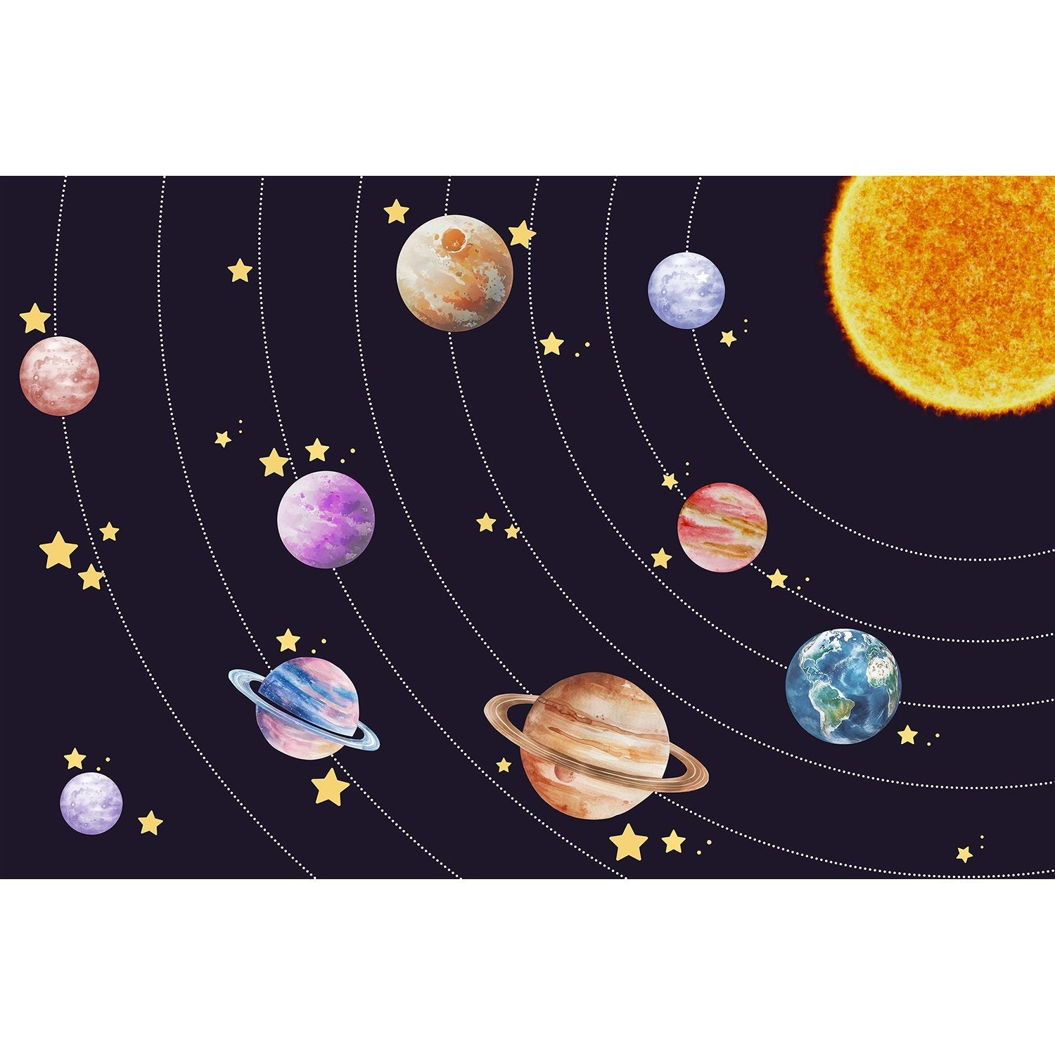 "Cosmic solar system design in lea - kids wallpaper mural-equal final"