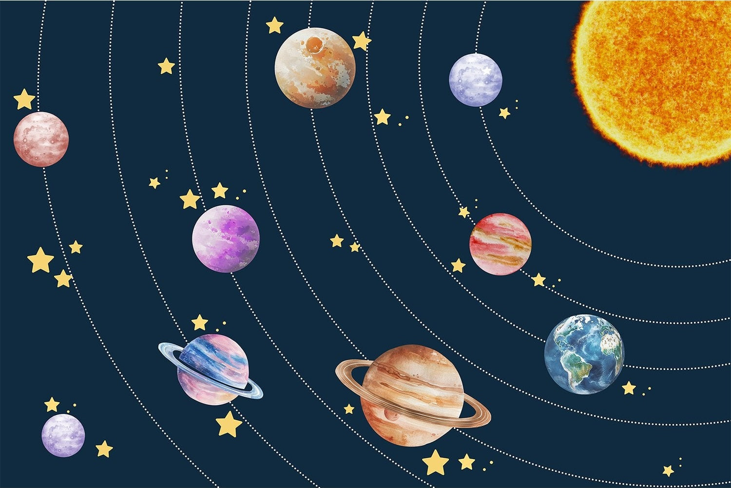 "Cosmic solar system design in lea - kids wallpaper mural-inequal final"