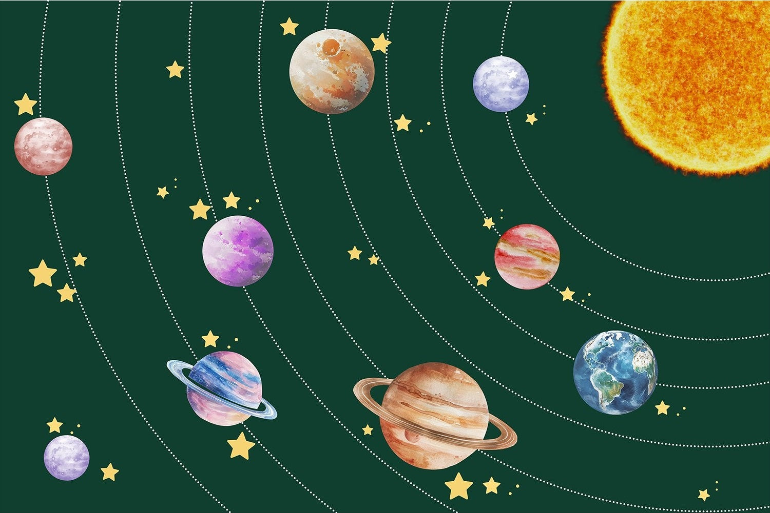 "Cosmic solar system design in lea - kids wallpaper mural-inequal final"