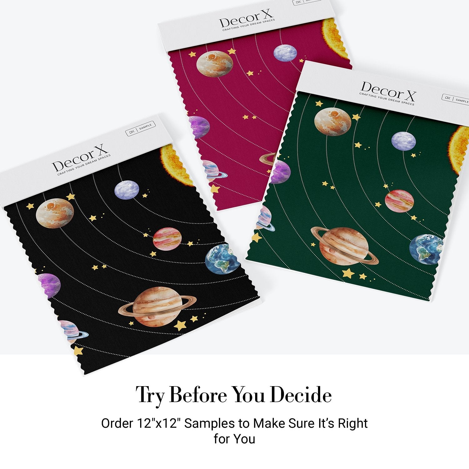 Colorful solar system planets with golden stars on black background for kids room - view 22 - final all-groups samples