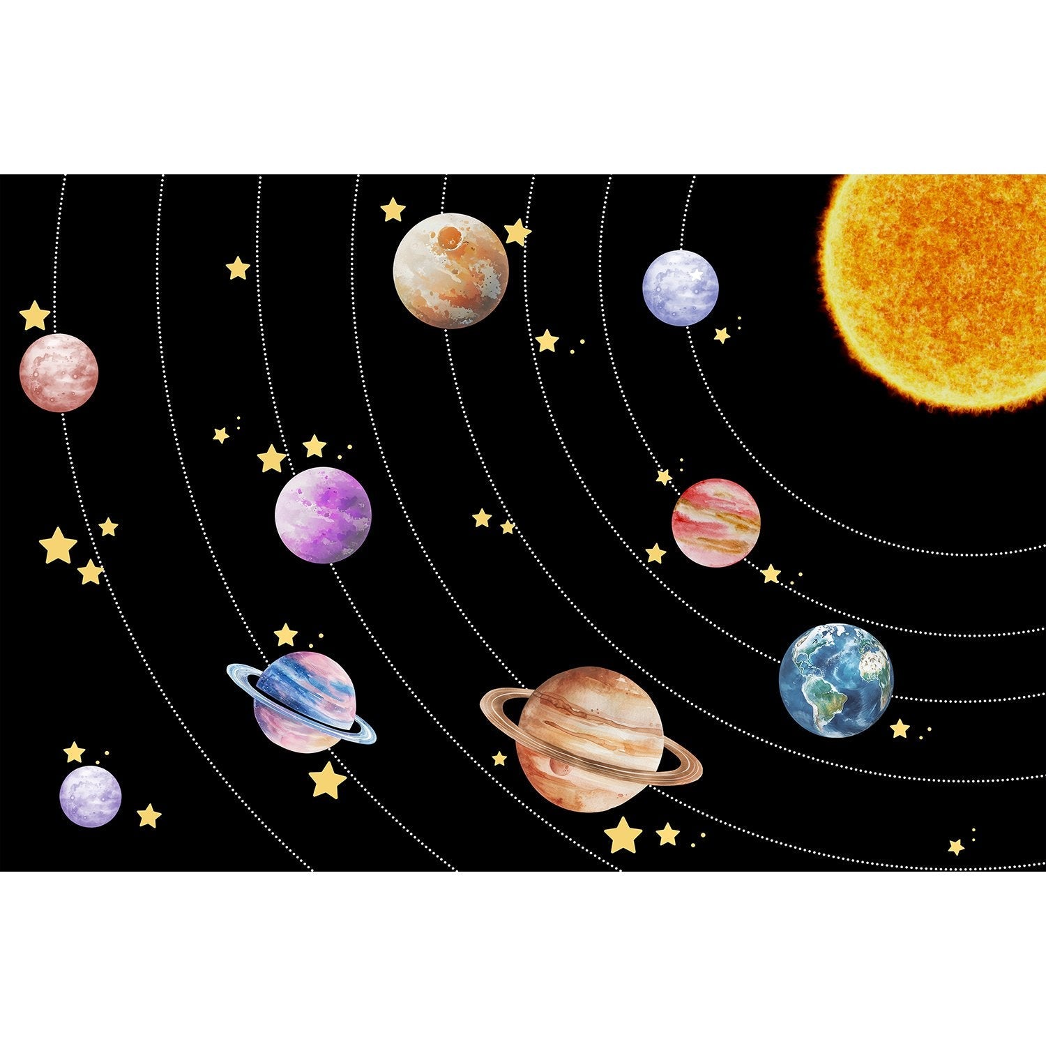 "Cosmic solar system design in lea - kids wallpaper mural-equal final"