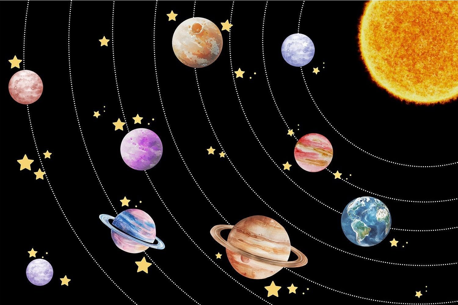 "Cosmic solar system design in lea - kids wallpaper mural-inequal final"