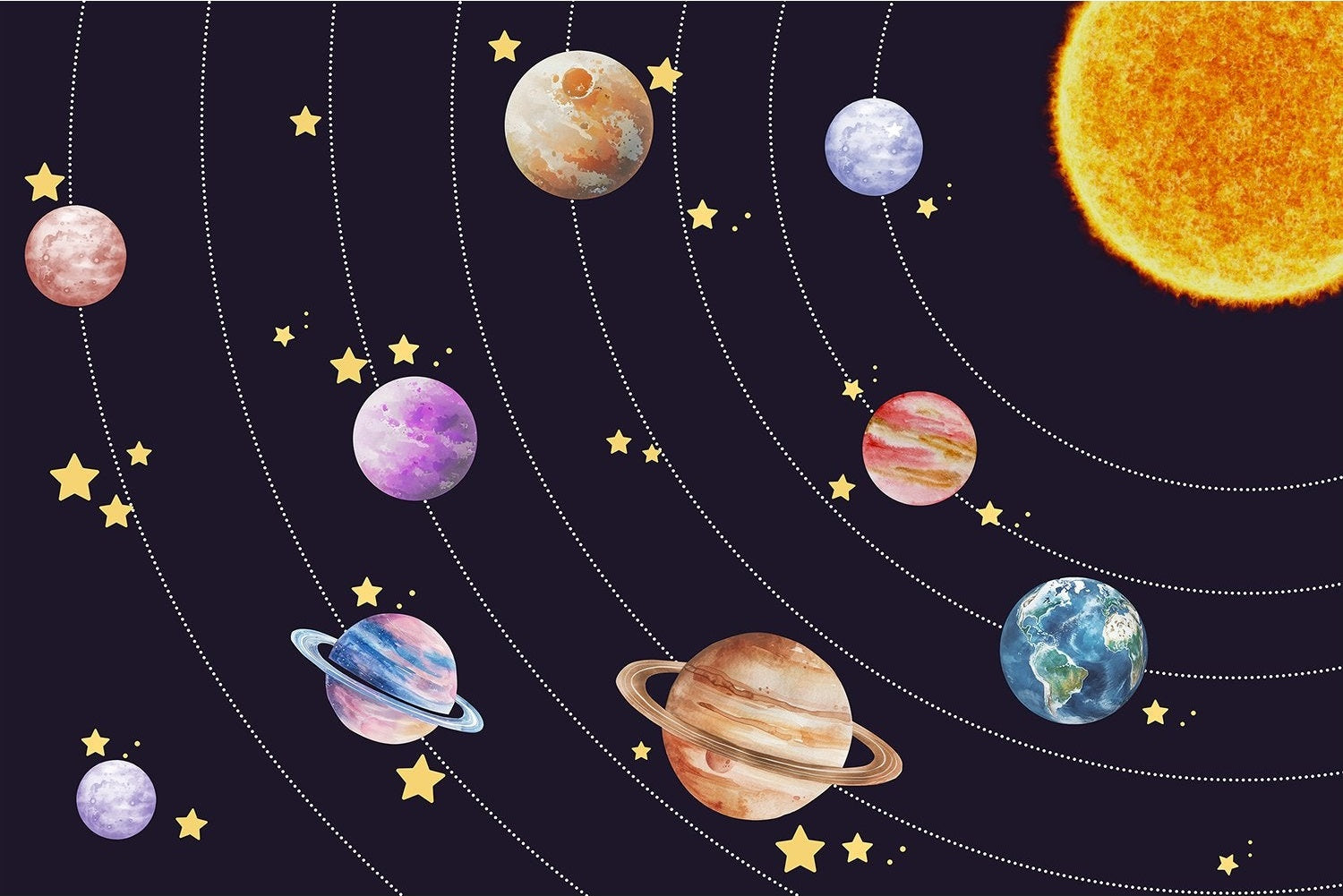 "Cosmic solar system design in lea - kids wallpaper mural-inequal final"