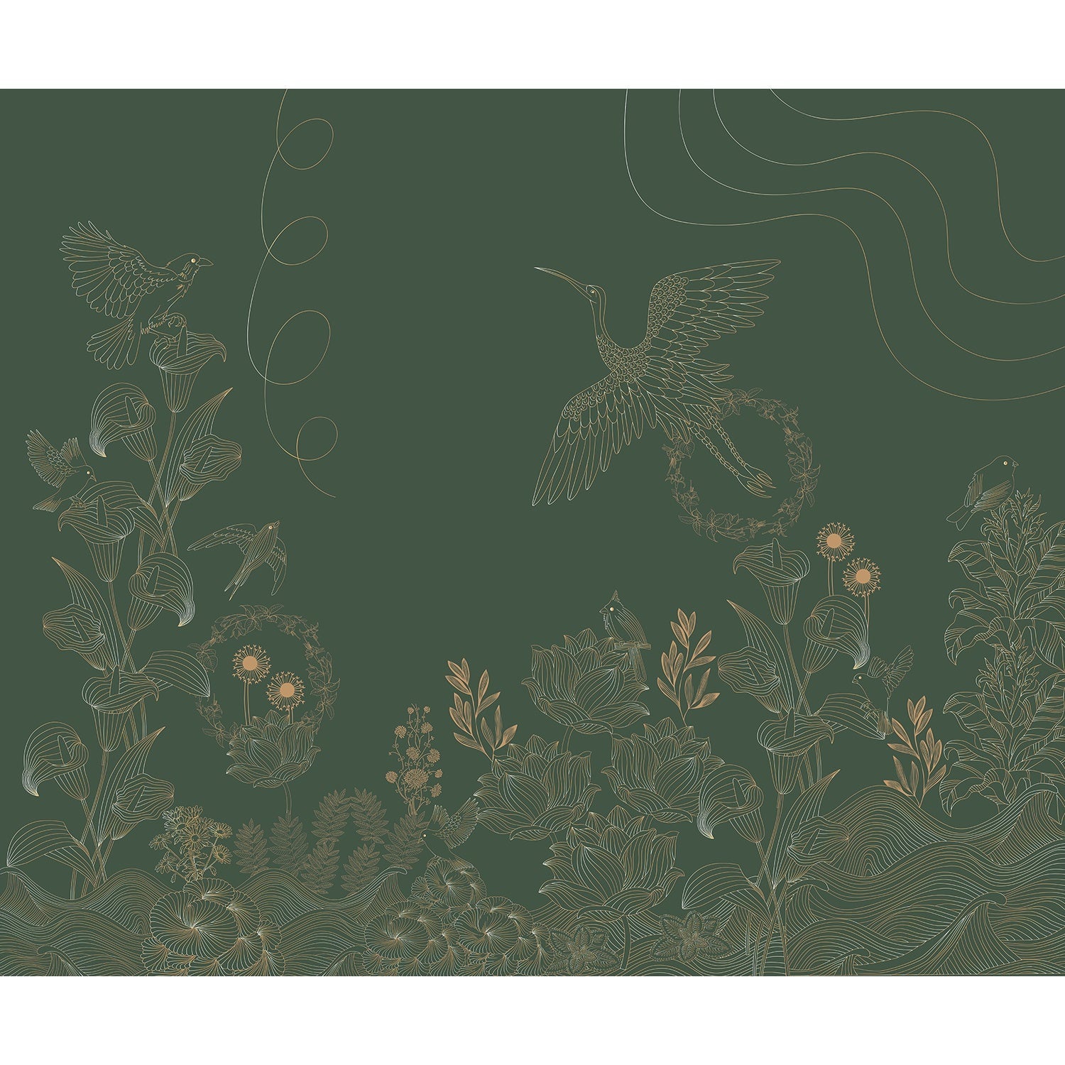 Nature's avian and floral enchantment in lea - "flora" wallpaper mural-equal final