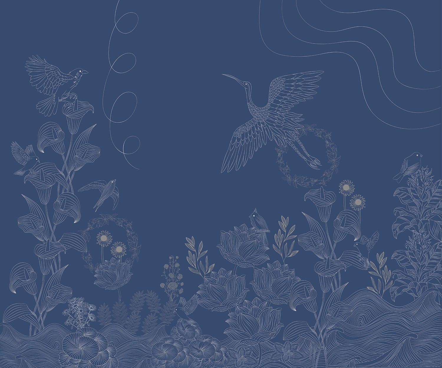 "Vibrant lea birds and floral wallpaper mural-inequal final"