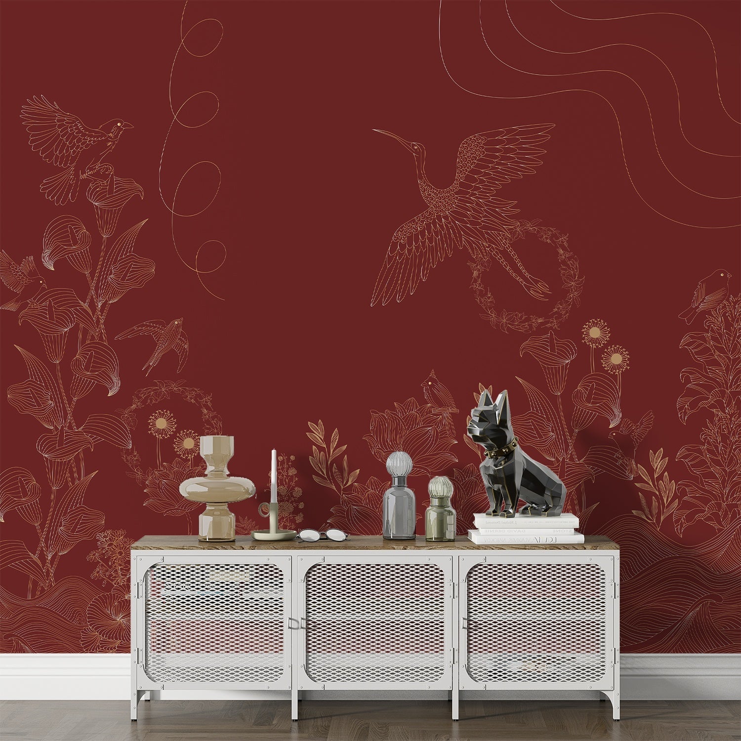 Luxurious brown and copper birds with floral motifs in elegant Asian-inspired style - view 15 - final