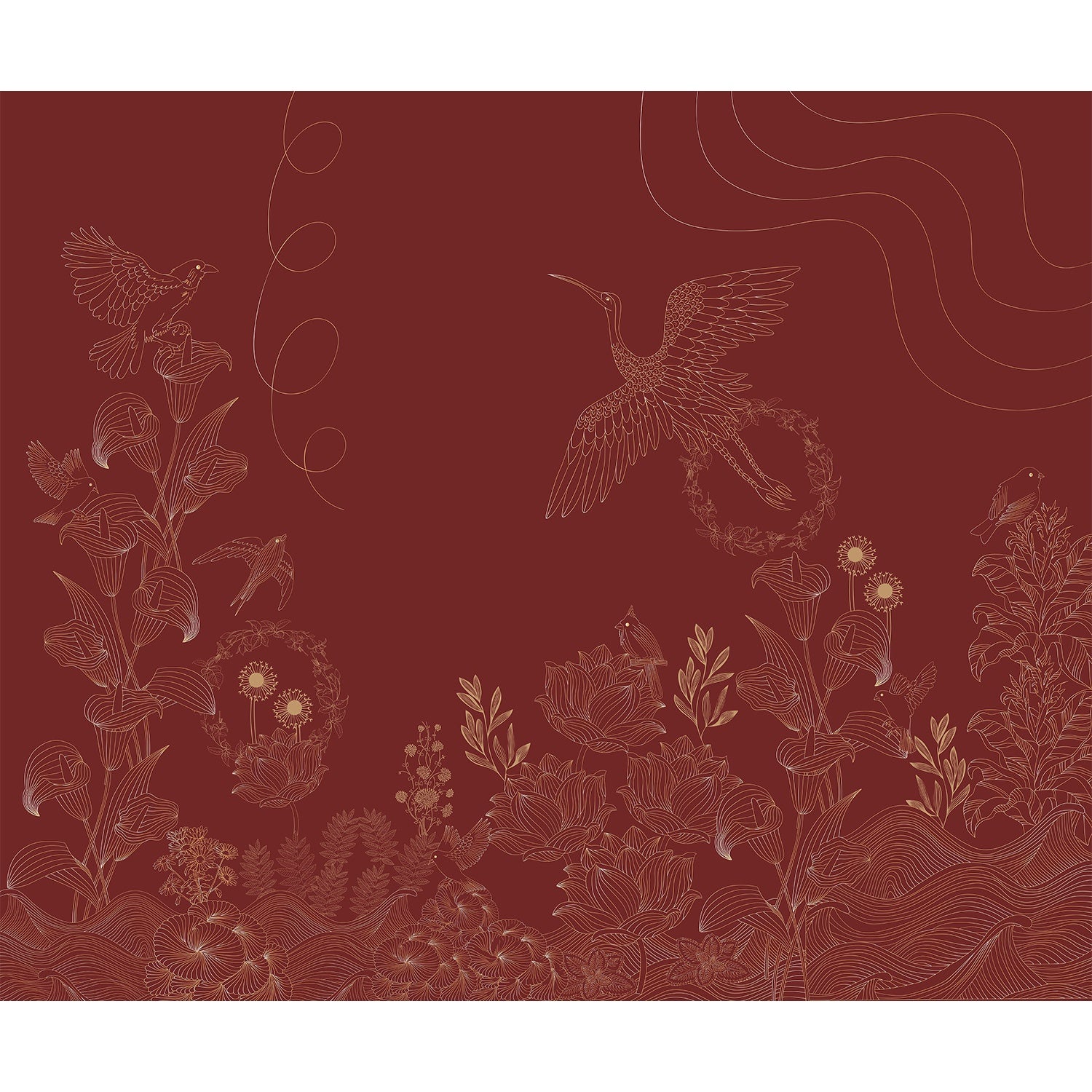 Nature's avian and floral enchantment in lea - "flora" wallpaper mural-equal final