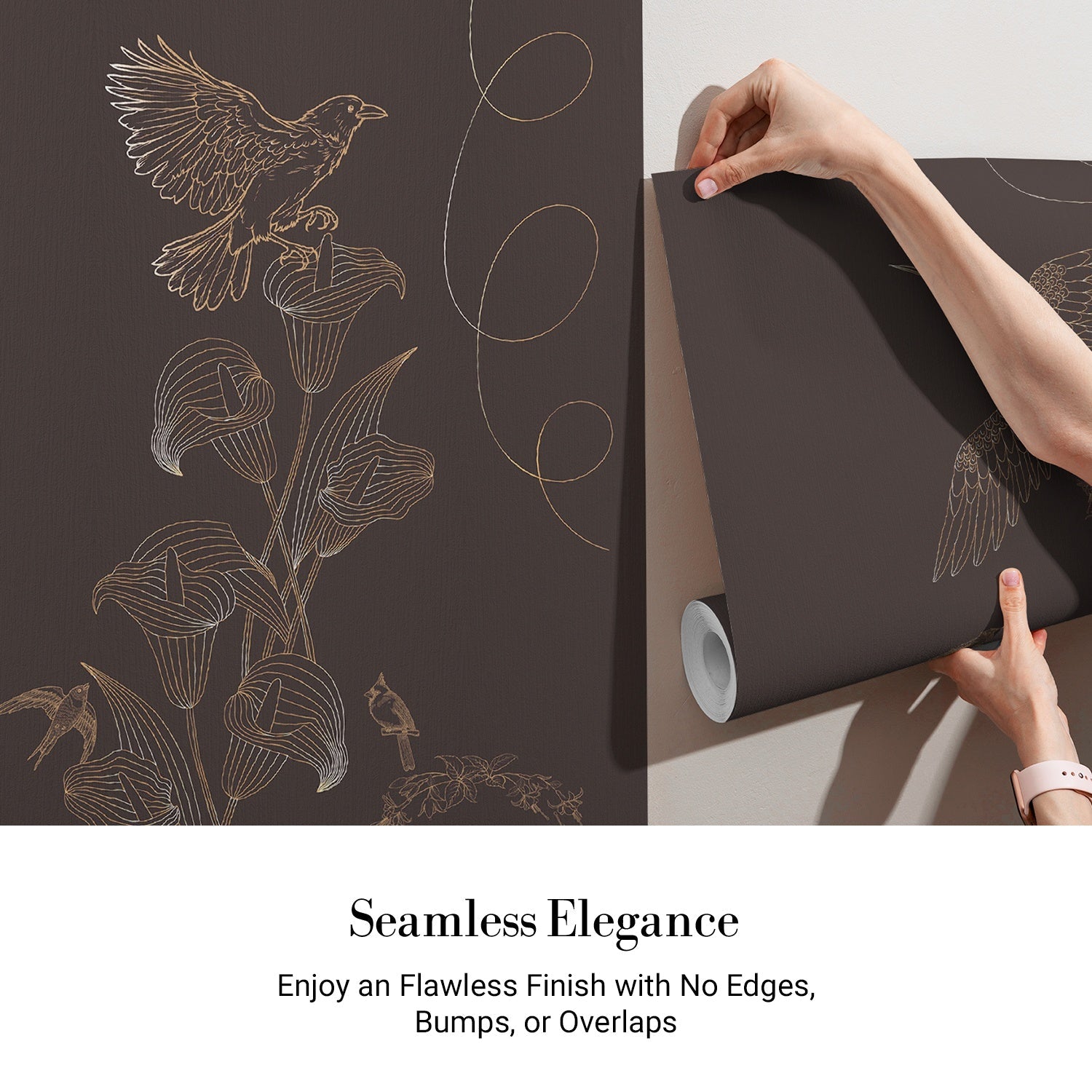 Luxurious brown and copper birds with floral motifs in elegant Asian-inspired style - view 3 - final