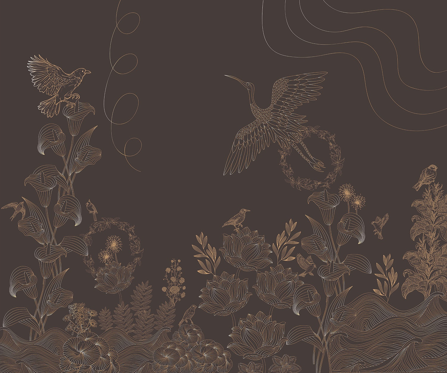"Vibrant lea birds and floral wallpaper mural-inequal final"