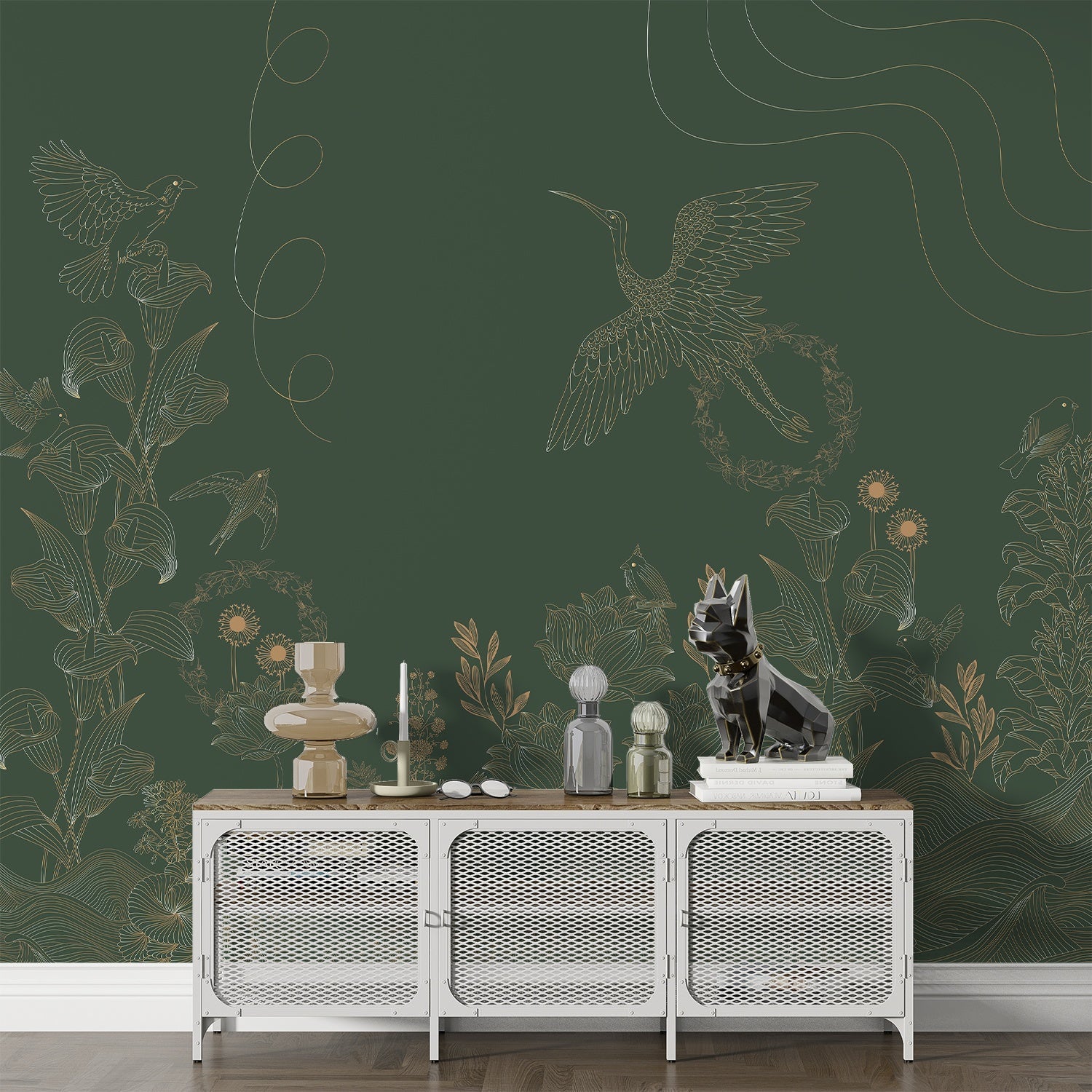 Luxurious brown and copper birds with floral motifs in elegant Asian-inspired style - view 7 - final