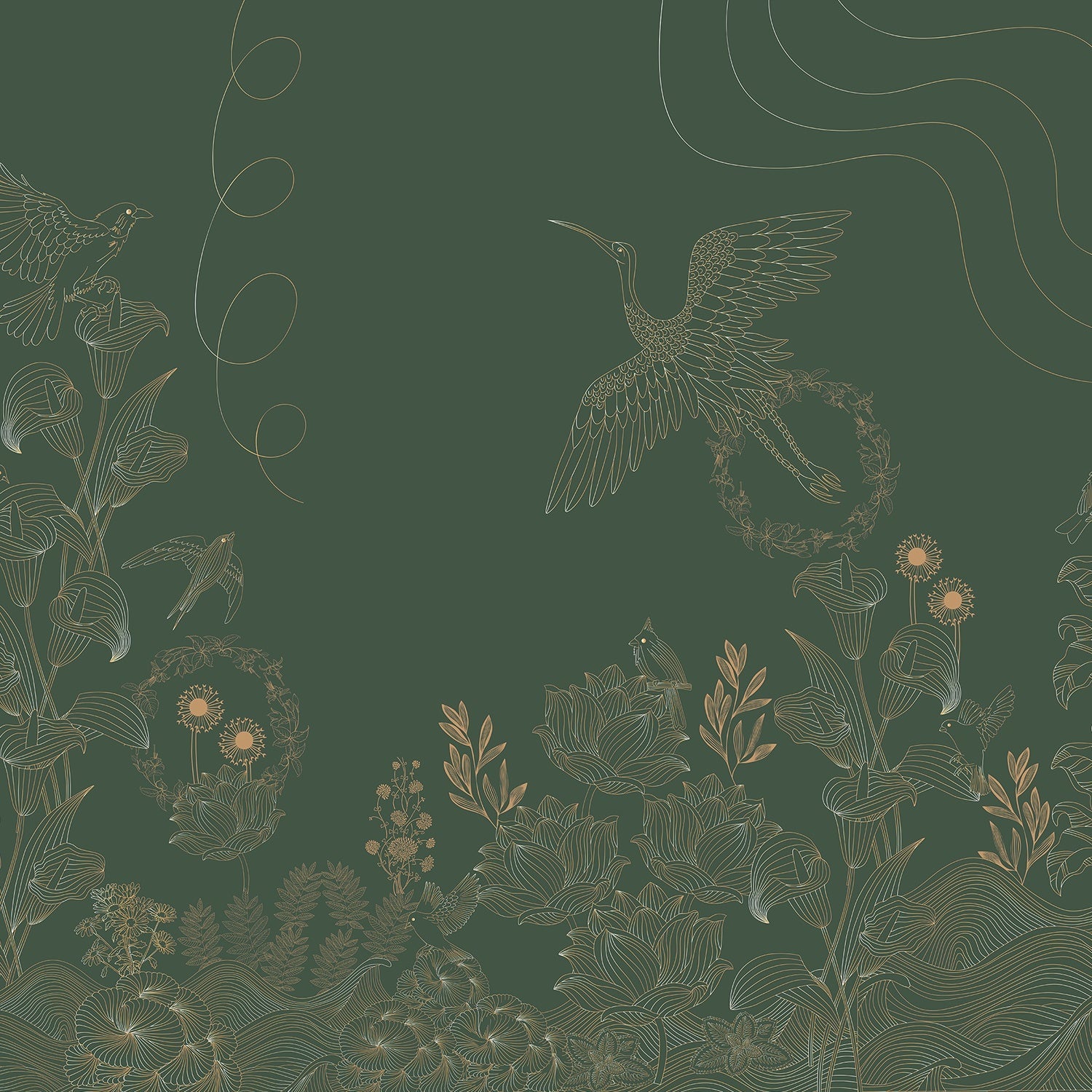 Luxurious brown and copper birds with floral motifs in elegant Asian-inspired style - view 8 - final