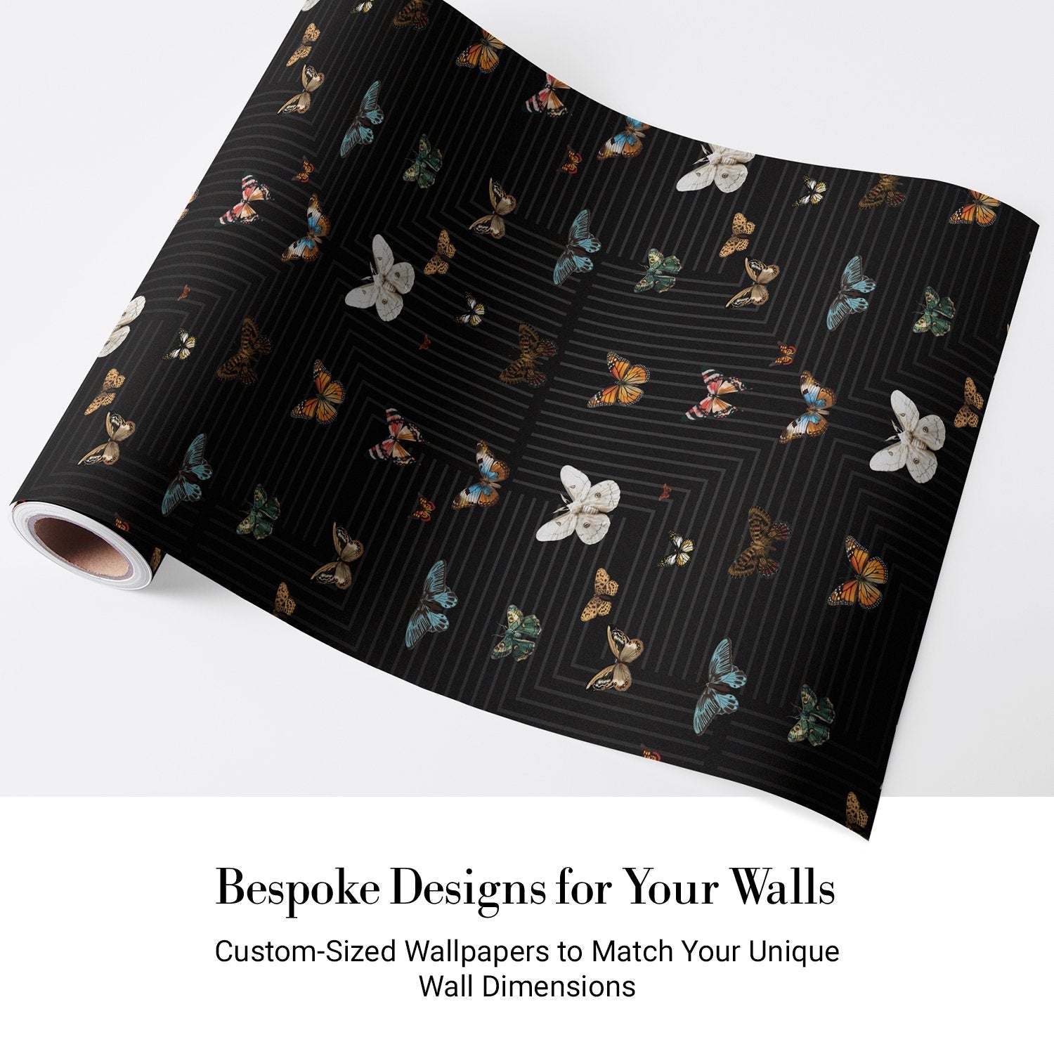 Butterflies in various colors arranged on black background with geometric circuit board lines - view 5 - final