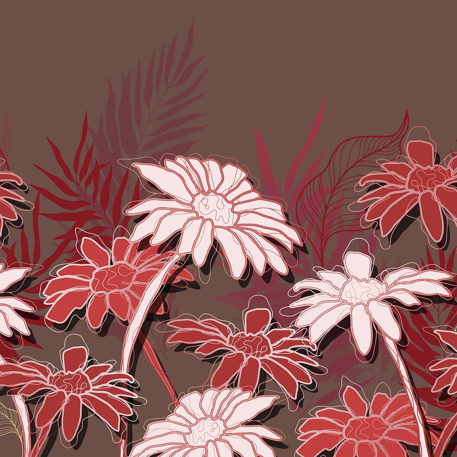 Large white daisies with gold outlines against deep emerald background in modern botanical style - view 13 - final