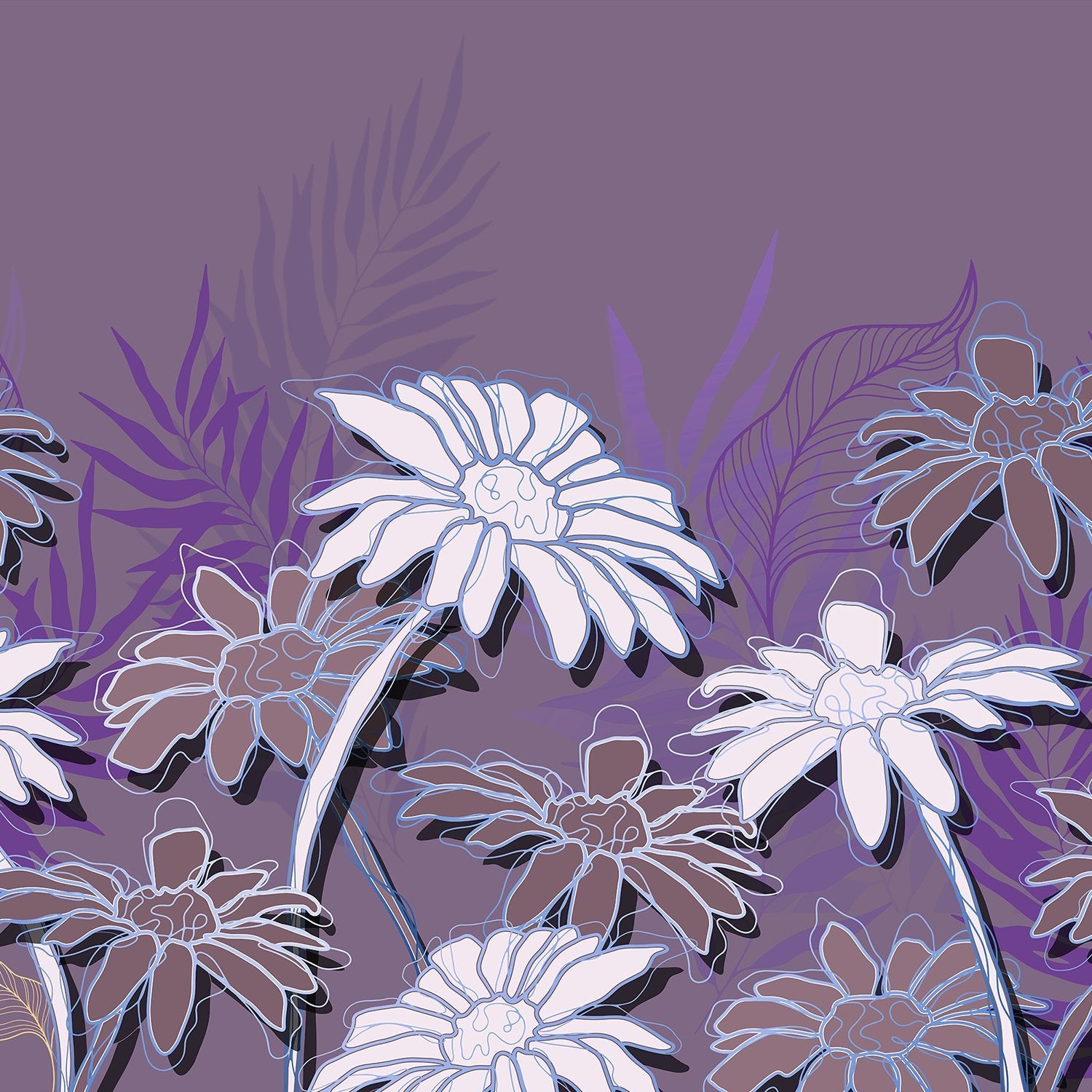 Large white daisies with gold outlines against deep emerald background in modern botanical style - view 8 - final