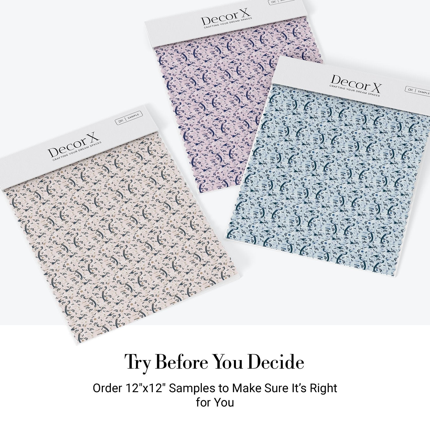 Graceful navy blue botanical scrolls and delicate pink flowers on cream colored background - view 27 - final all-groups samples