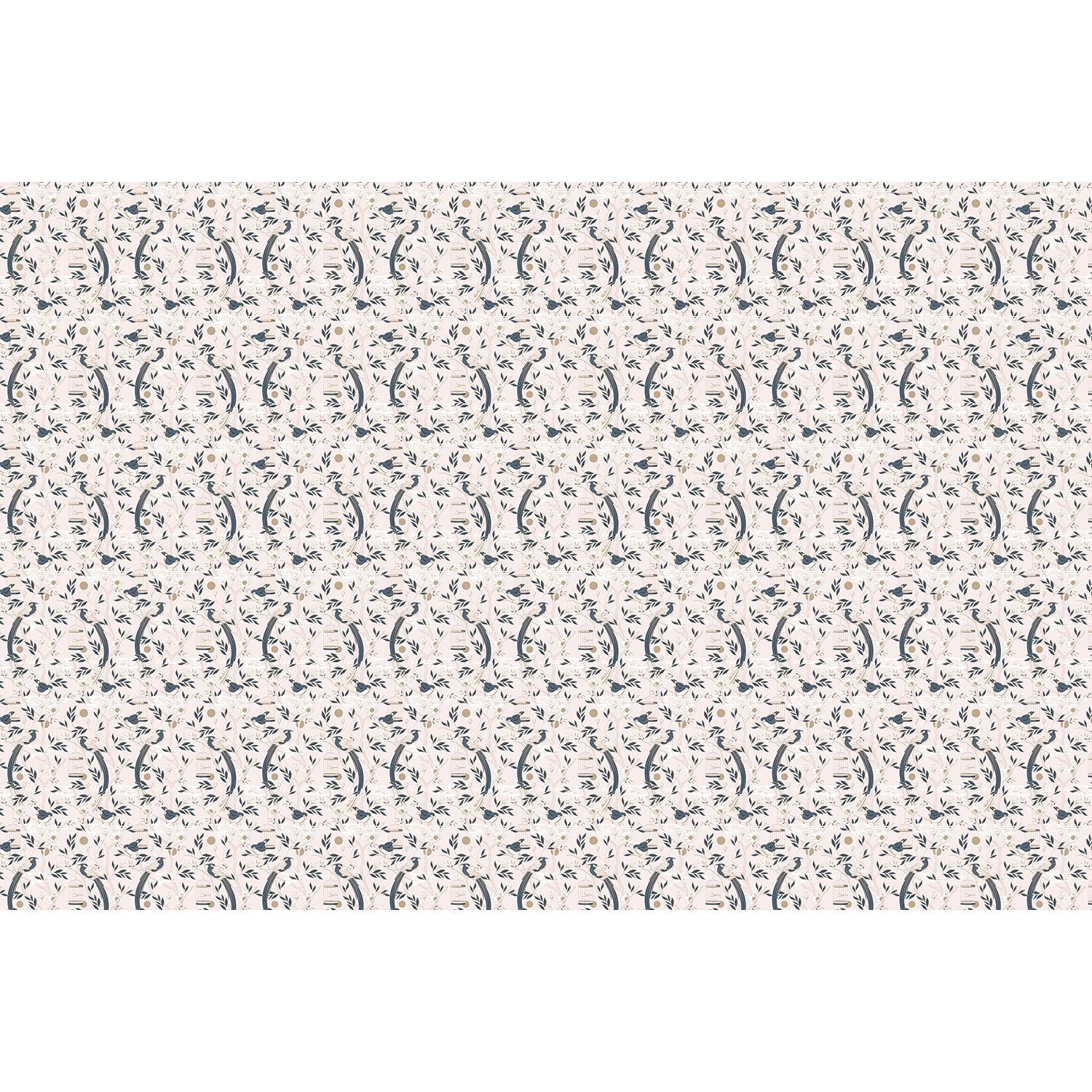 Graceful navy blue botanical scrolls and delicate pink flowers on cream colored background - view 6 - repeat-full-square - final