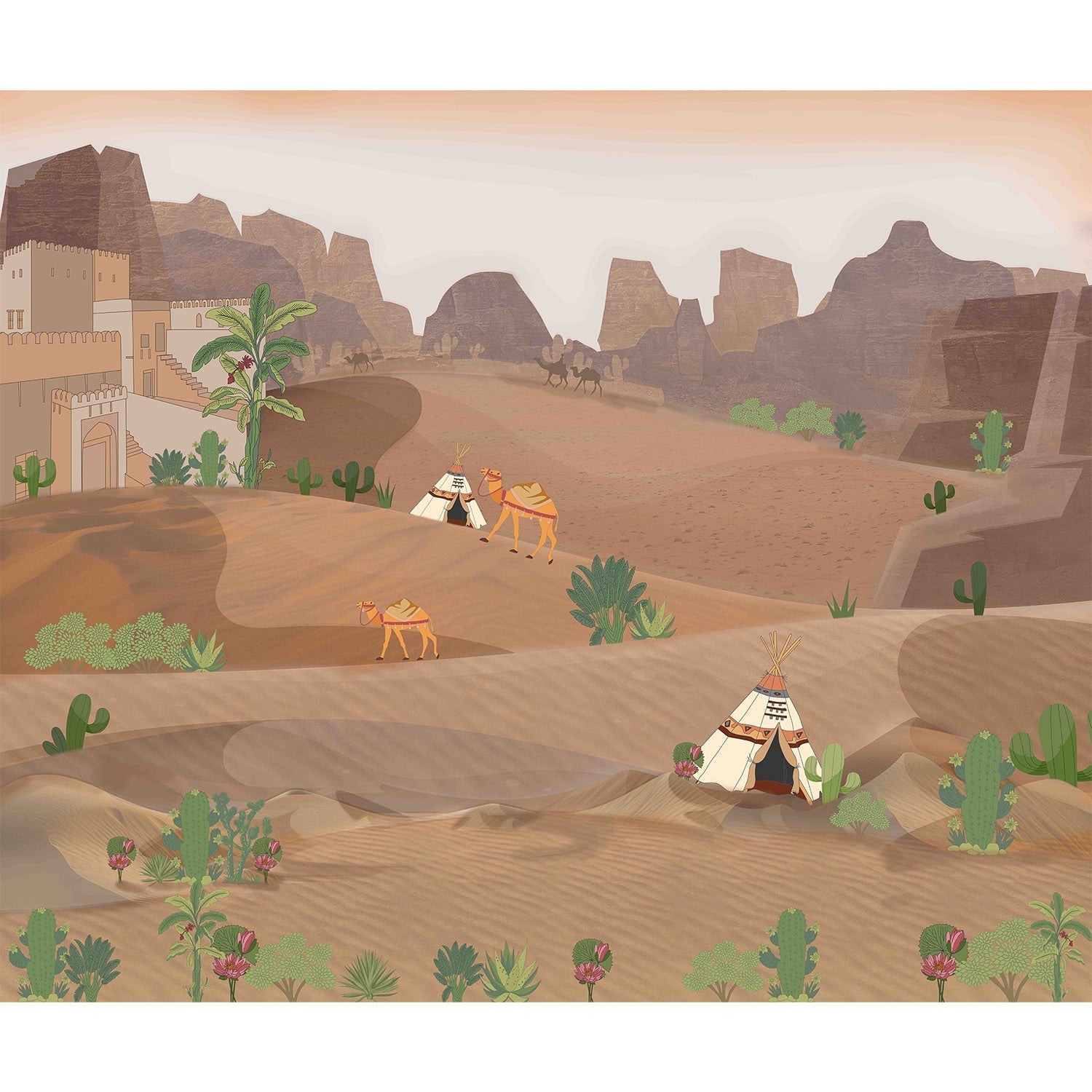 Desert landscape in lea - "art" wallpaper mural-equal final