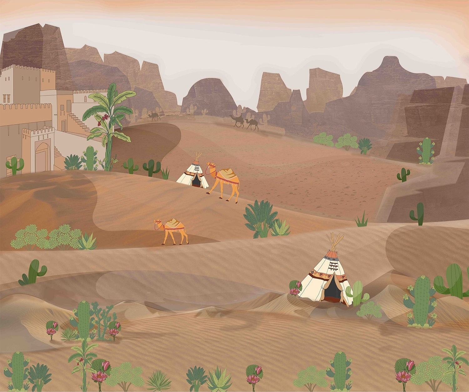 Desert landscape in lea - "art" wallpaper mural-inequal final