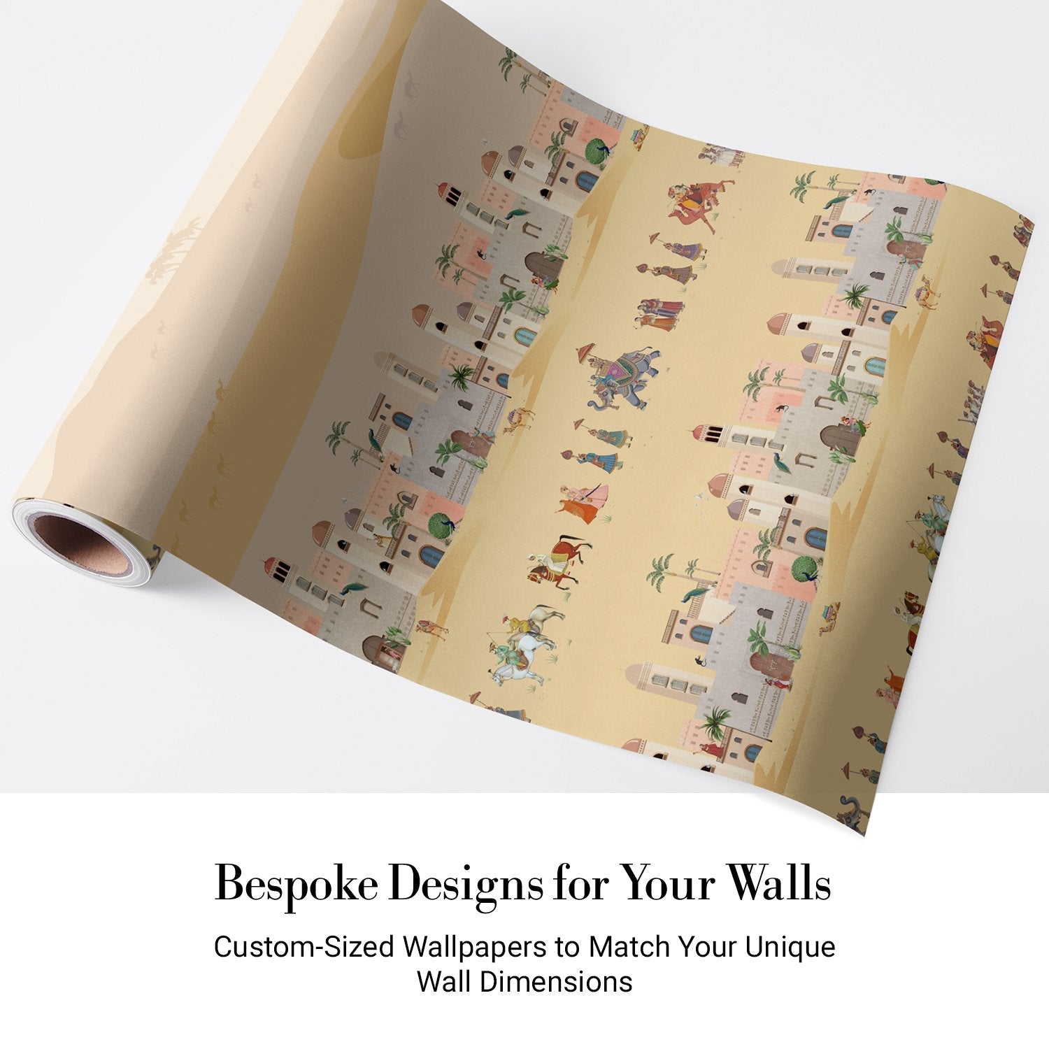 Traditional Middle Eastern desert scene with repeating palace architecture and cultural procession motifs - view 4 - final